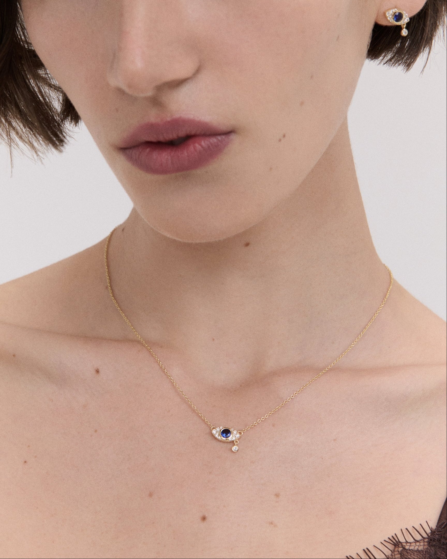 Diamond Evil Eye Solid Gold Pendant Necklace| Ottoman Hands Jewellery