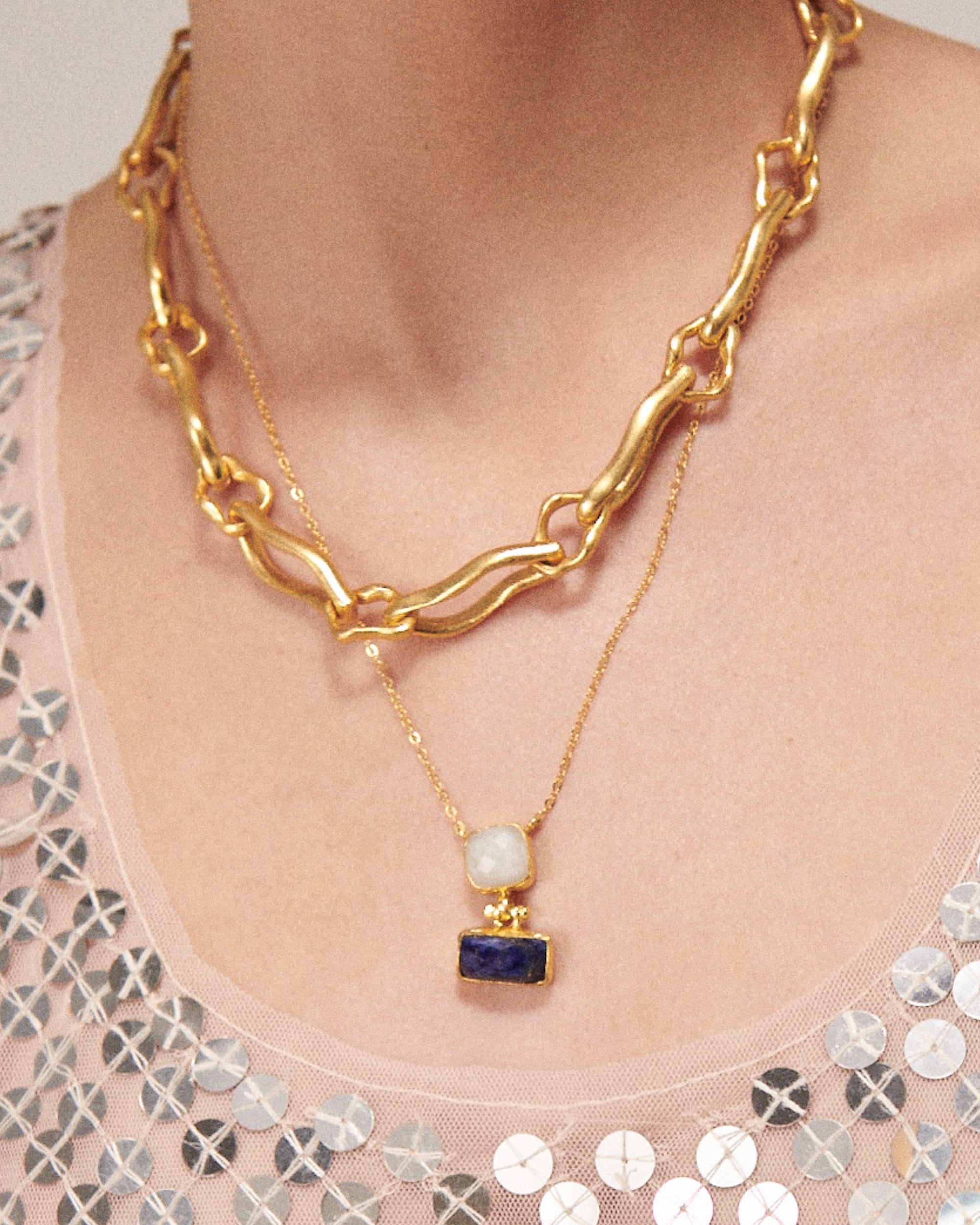 Nerissa Lapis and Moonstone Pendant Necklace