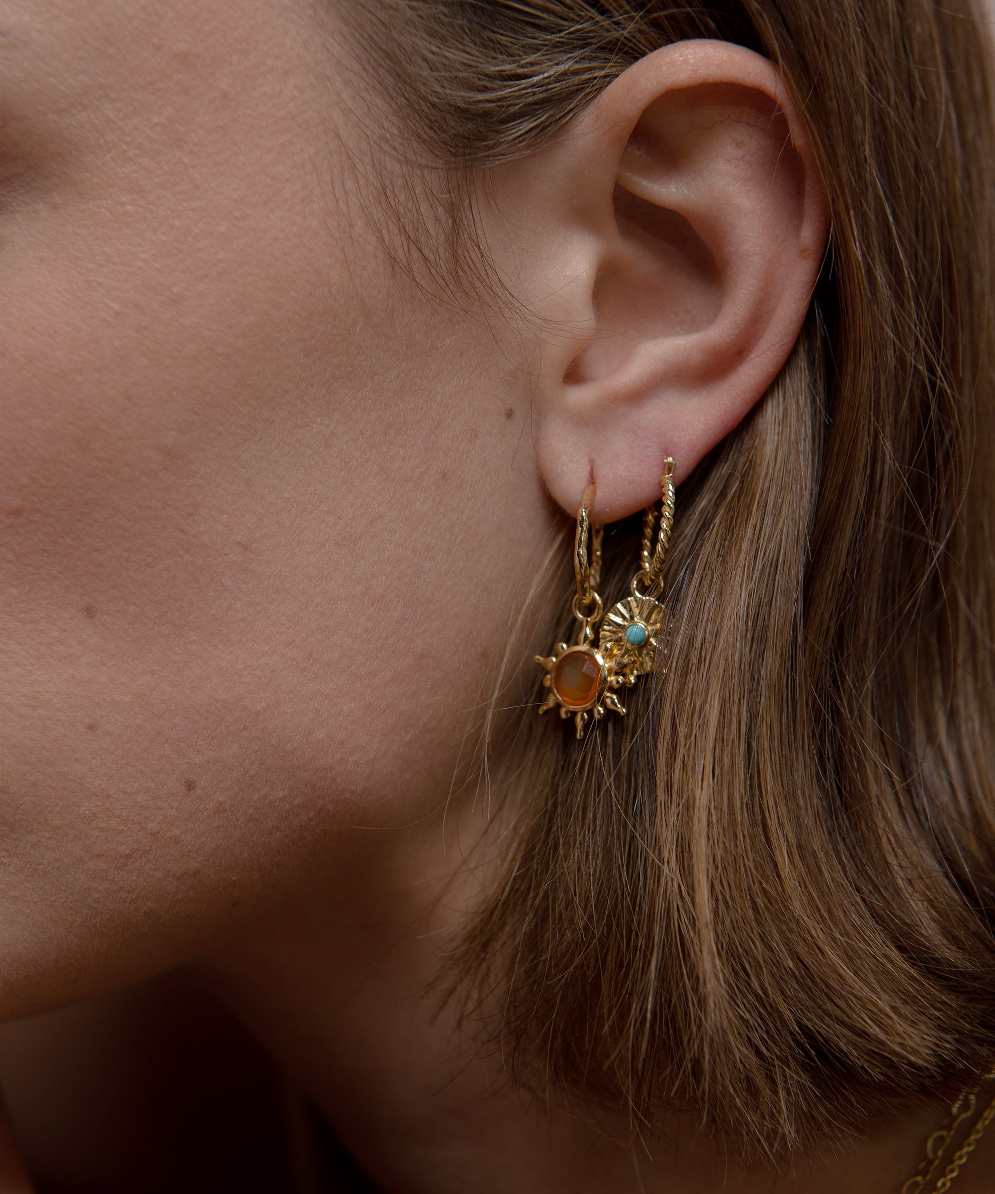 Carnelian Sun Charm Hoop Earrings | Sustainable Jewellery by Ottoman Hands