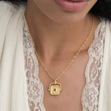 Blue Sapphire CZ Wax Seal Rotating Necklace
