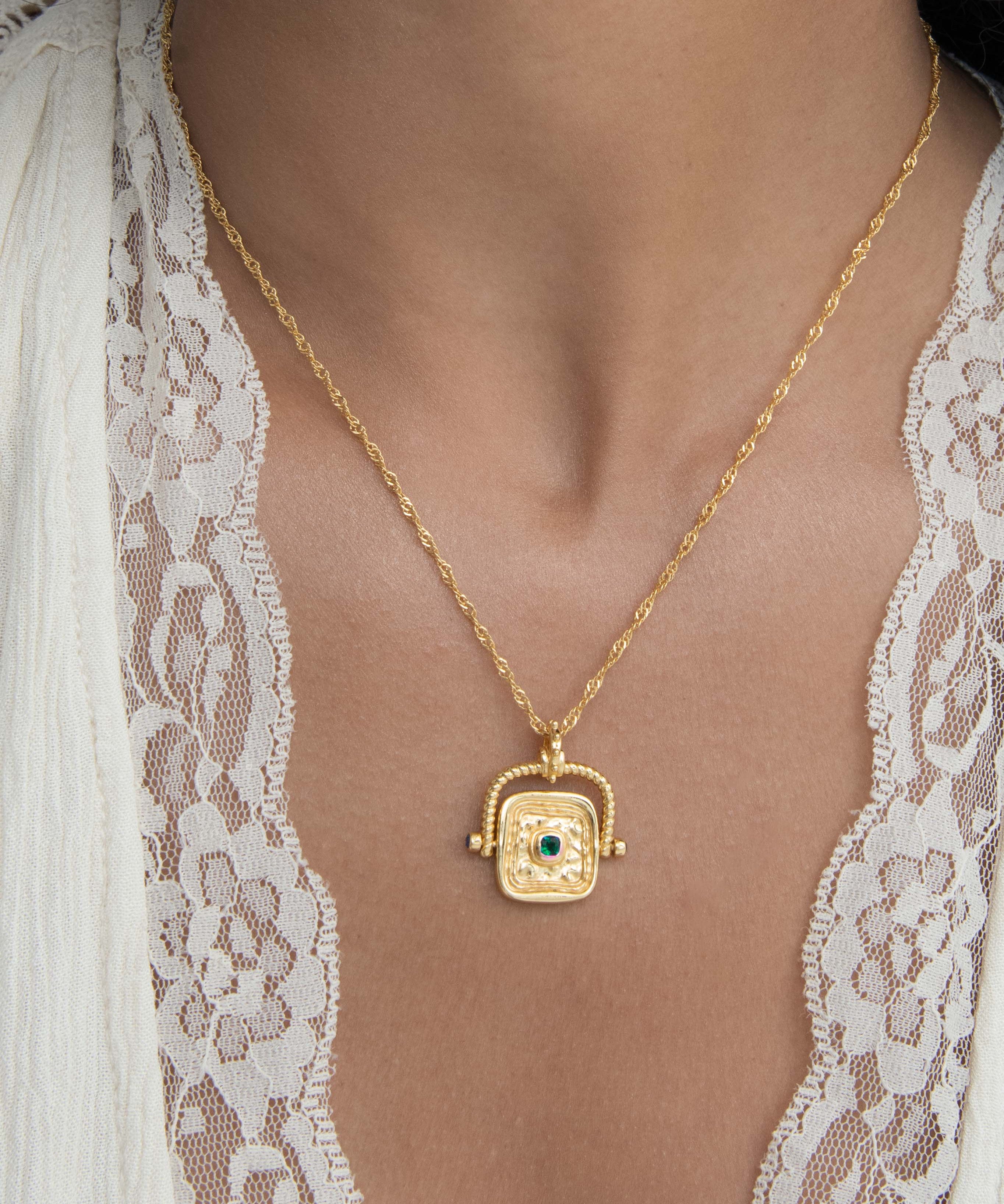 Emerald Green CZ Wax Seal Rotating Necklace | Sustainable Jewellery by Ottoman Hands
