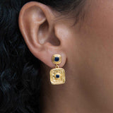 Blue Sapphire CZ Wax Seal Drop Earrings