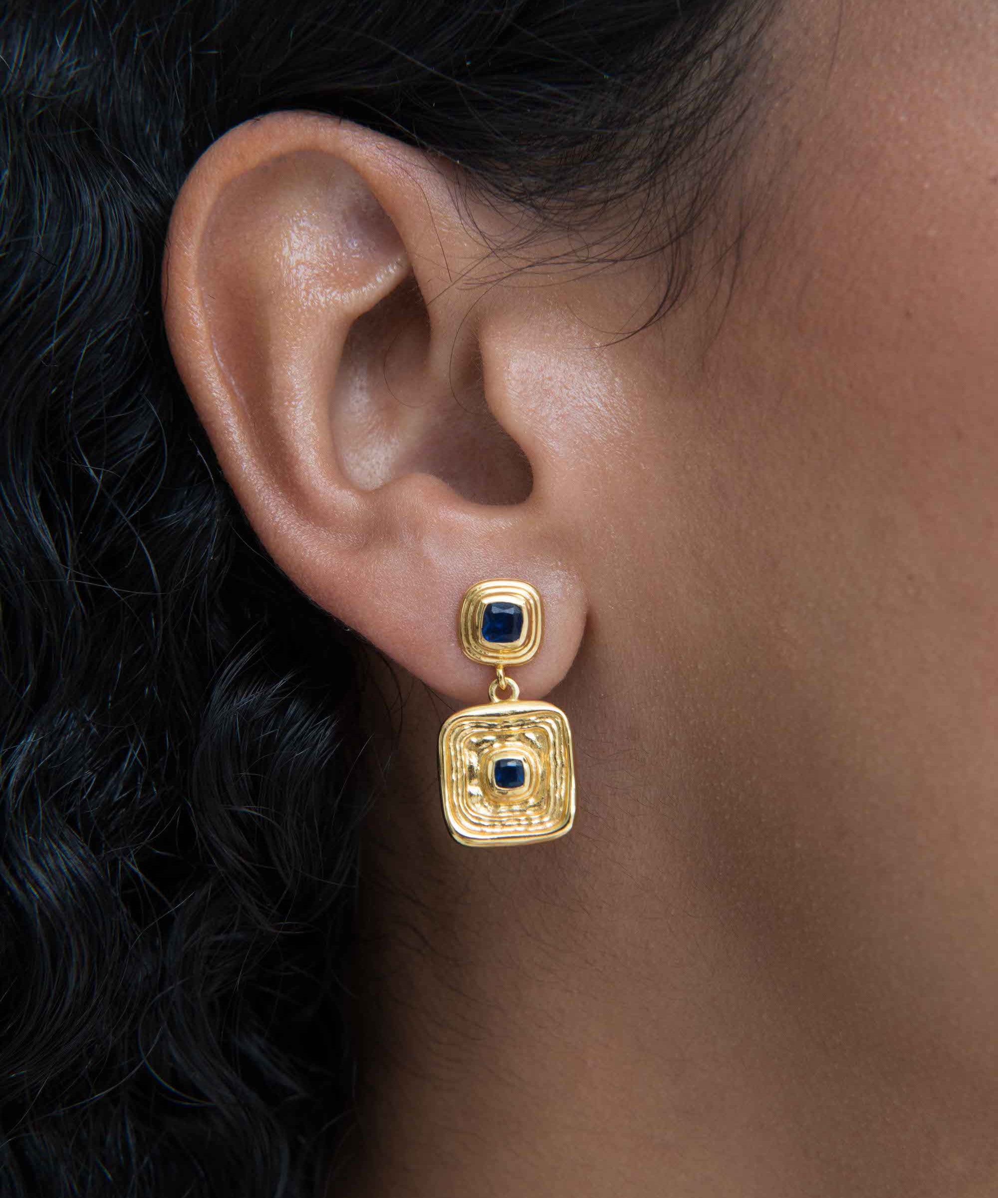Blue Sapphire CZ Wax Seal Drop Earrings | Sustainable Jewellery by Ottoman Hands