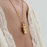 Blue Sapphire CZ Wax Seal Rotating Necklace