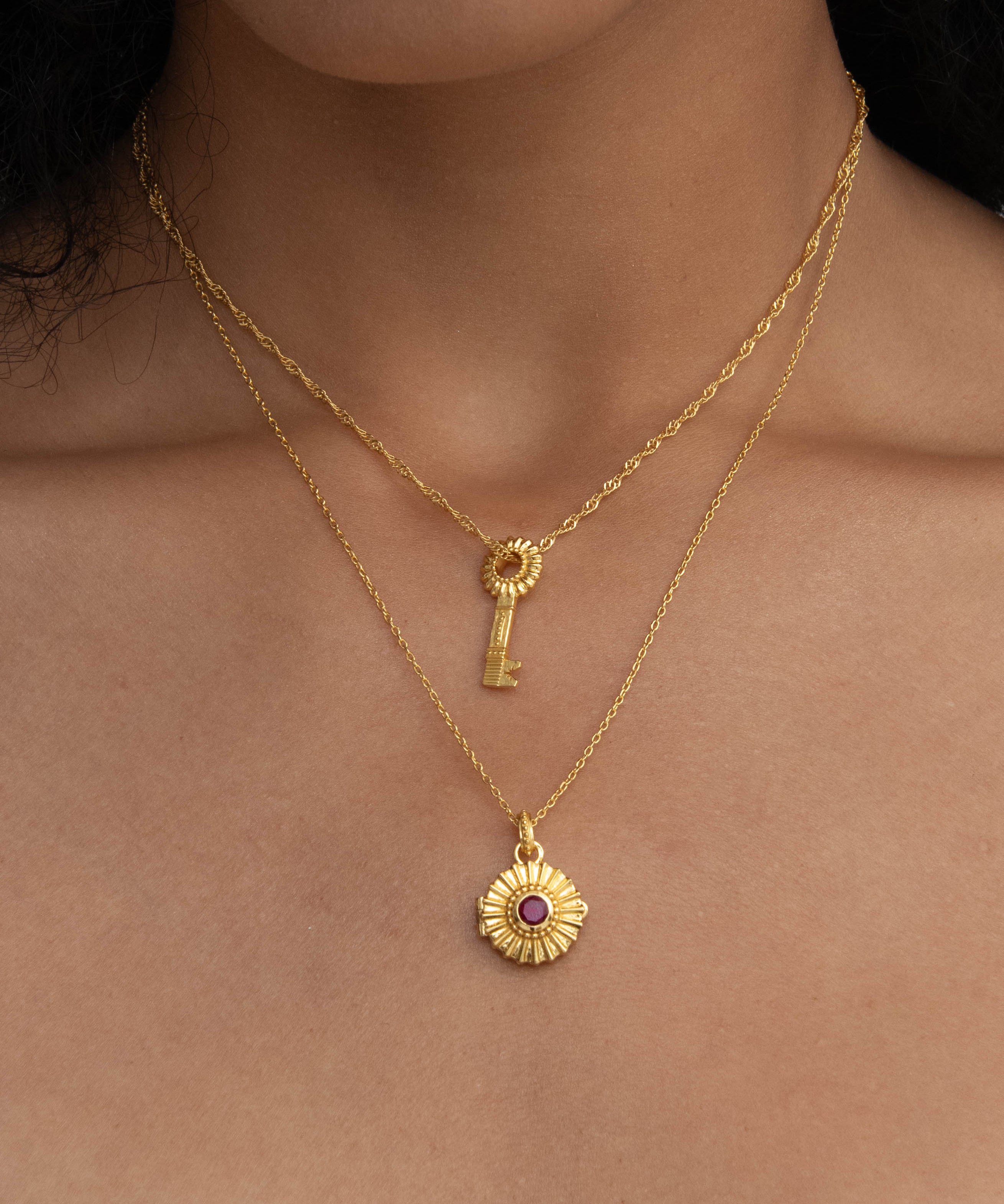 Ruby CZ Sunburst Locket Pendant Necklace | Sustainable Jewellery by Ottoman Hands