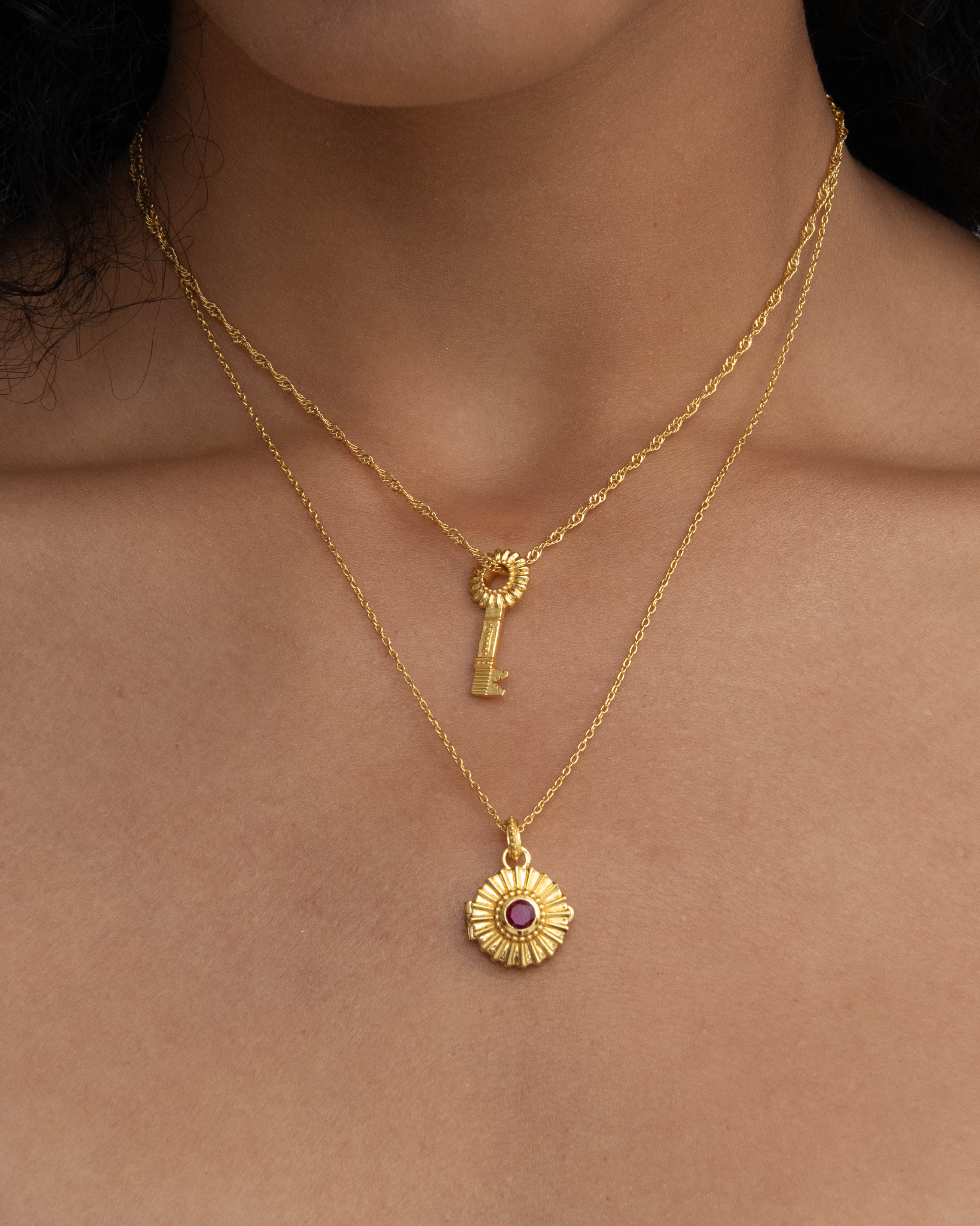 Ruby CZ Sunburst Locket Pendant Necklace | Sustainable Jewellery by Ottoman Hands