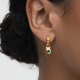 Emerald Green CZ Drop Huggie Earrings