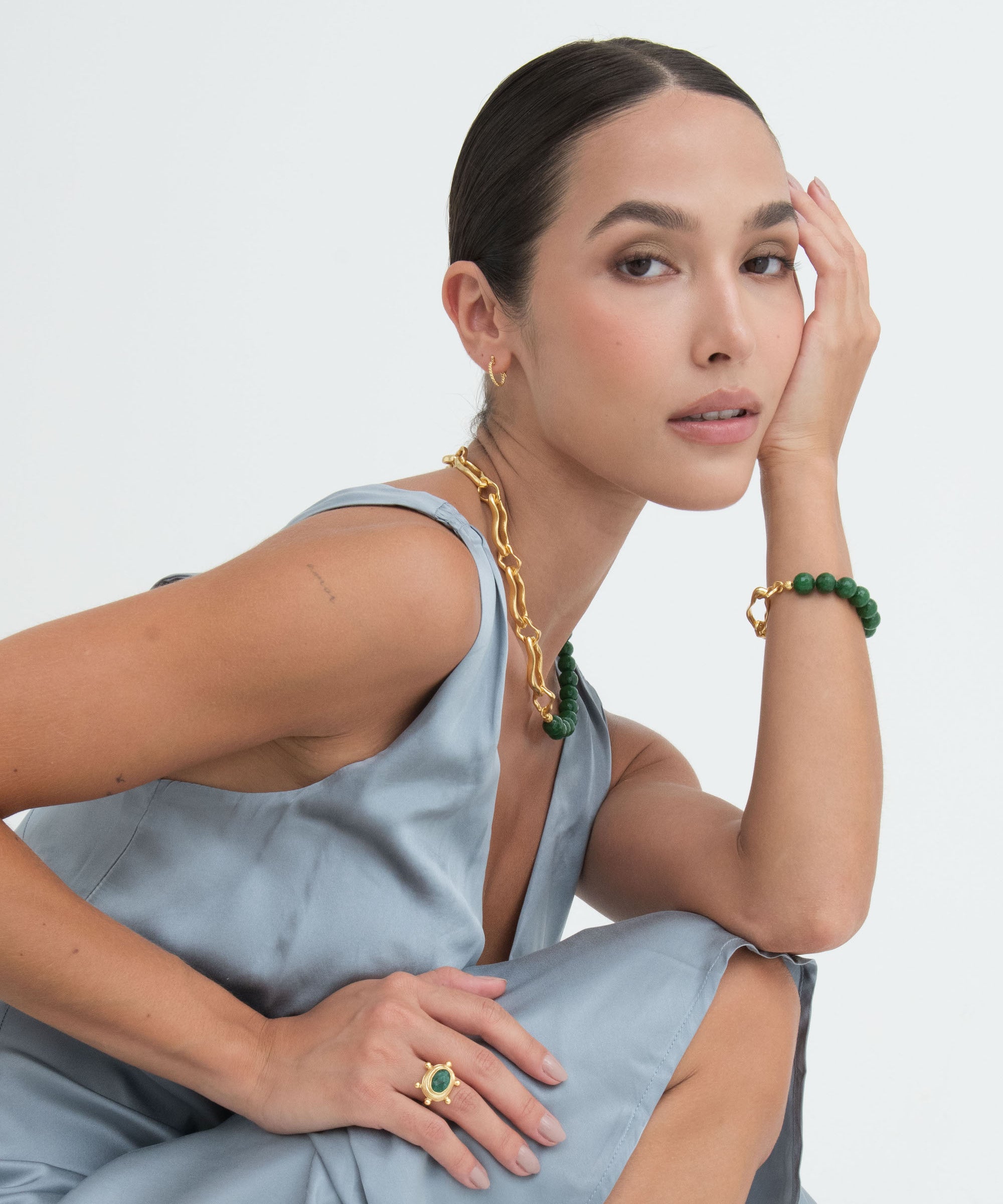 Green Agate Beaded Etta Chain Bracelet | Sustainable Jewellery by Ottoman Hands