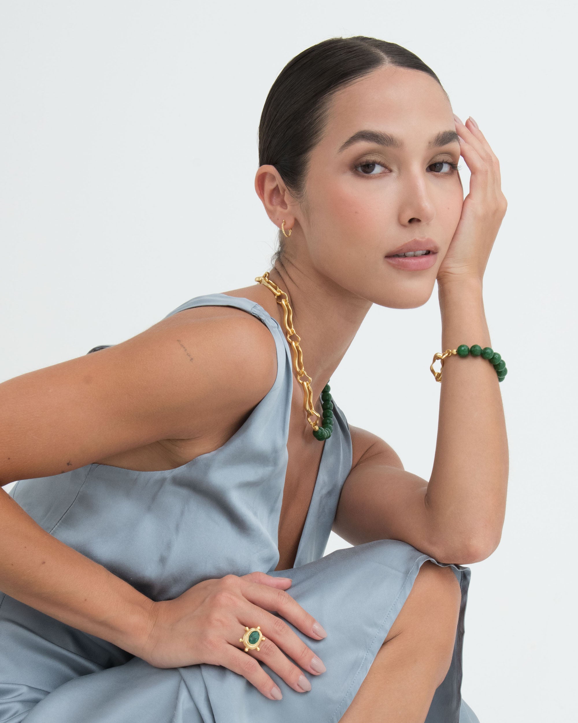 Green Agate Beaded Etta Chain Bracelet | Sustainable Jewellery by Ottoman Hands
