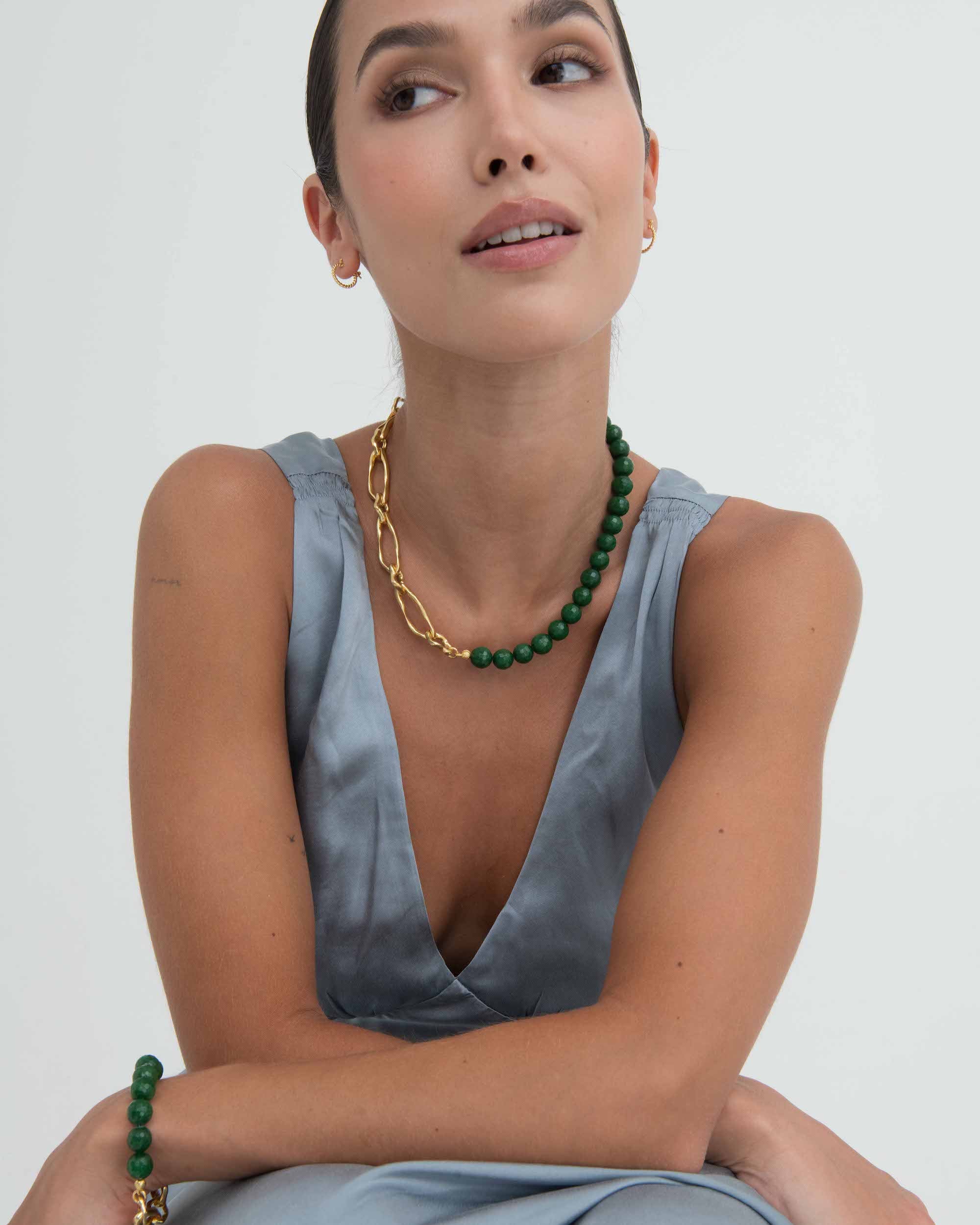 Green Agate Beaded Etta Chain Necklace | Sustainable Jewellery by Ottoman Hands