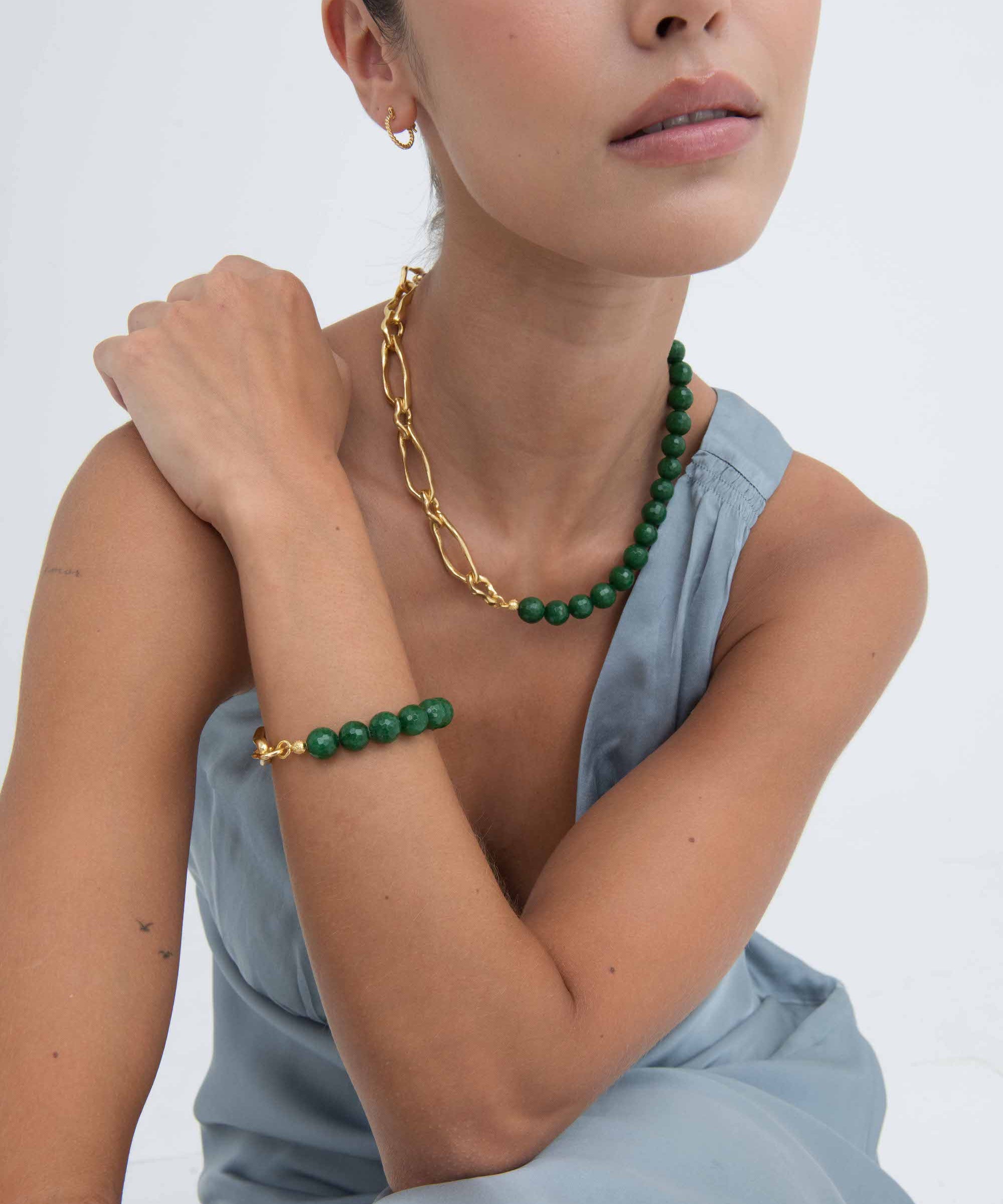 Green Agate Beaded Etta Chain Bracelet | Sustainable Jewellery by Ottoman Hands