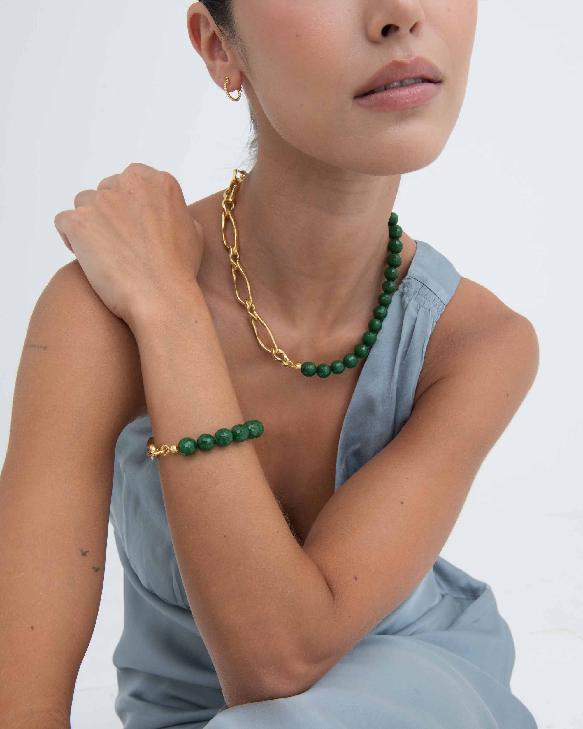 Green Agate Beaded Etta Chain Bracelet | Sustainable Jewellery by Ottoman Hands