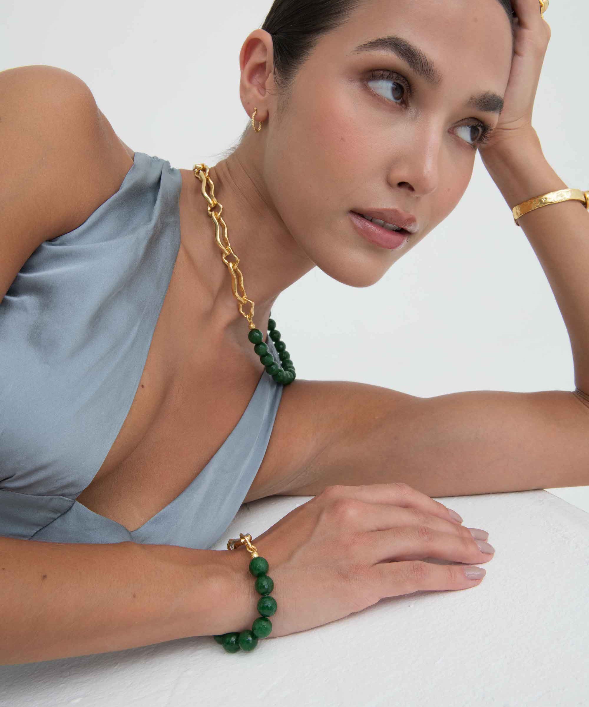 Green Agate Beaded Etta Chain Necklace | Sustainable Jewellery by Ottoman Hands