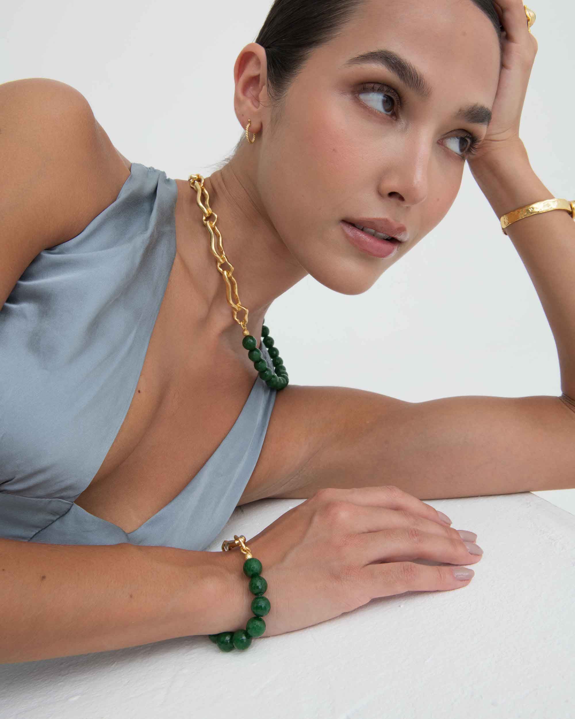 Green Agate Beaded Etta Chain Necklace | Sustainable Jewellery by Ottoman Hands