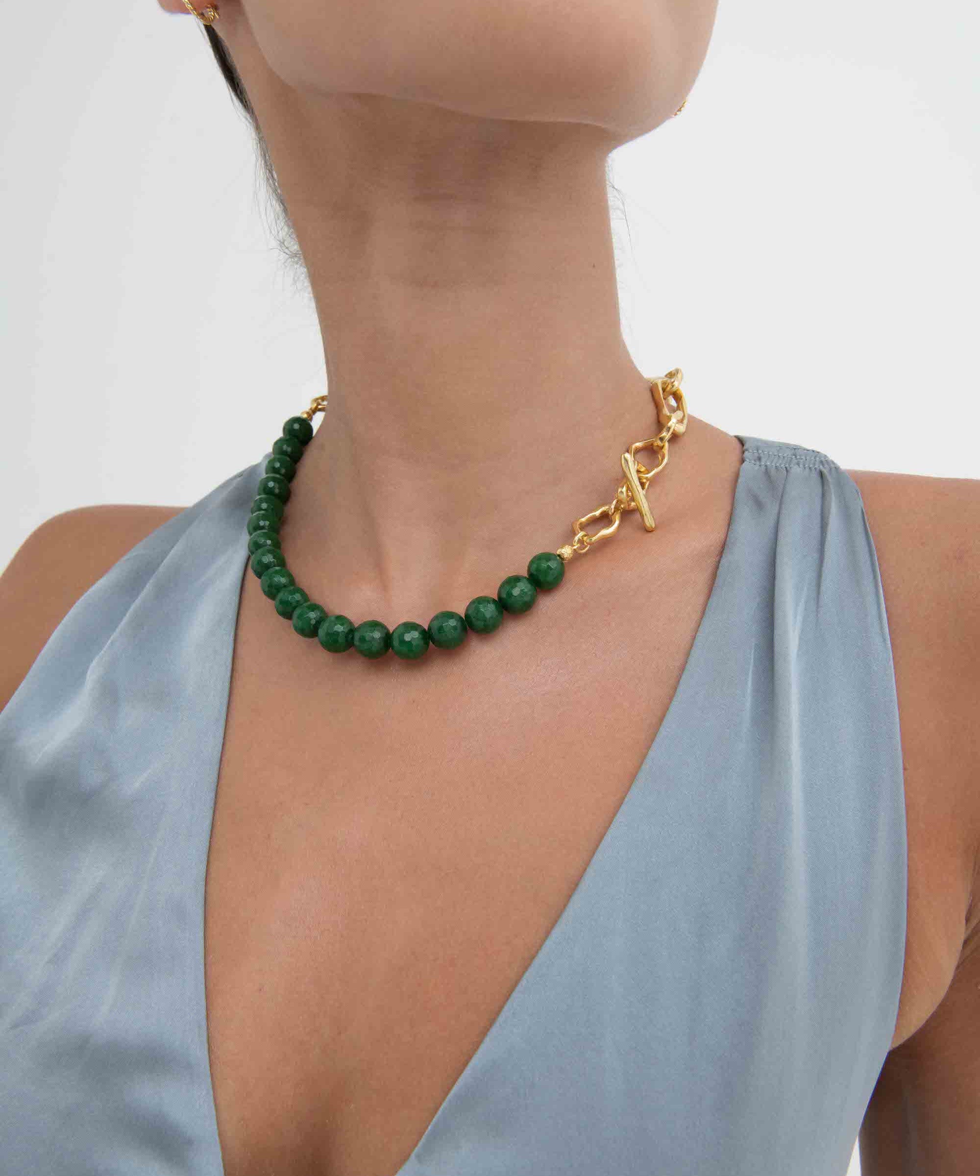Green Agate Beaded Etta Chain Necklace | Sustainable Jewellery by Ottoman Hands
