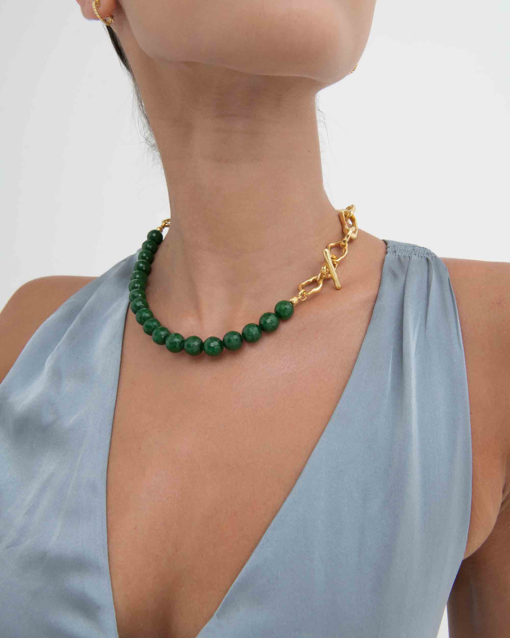 Green Agate Beaded Etta Chain Necklace | Sustainable Jewellery by Ottoman Hands