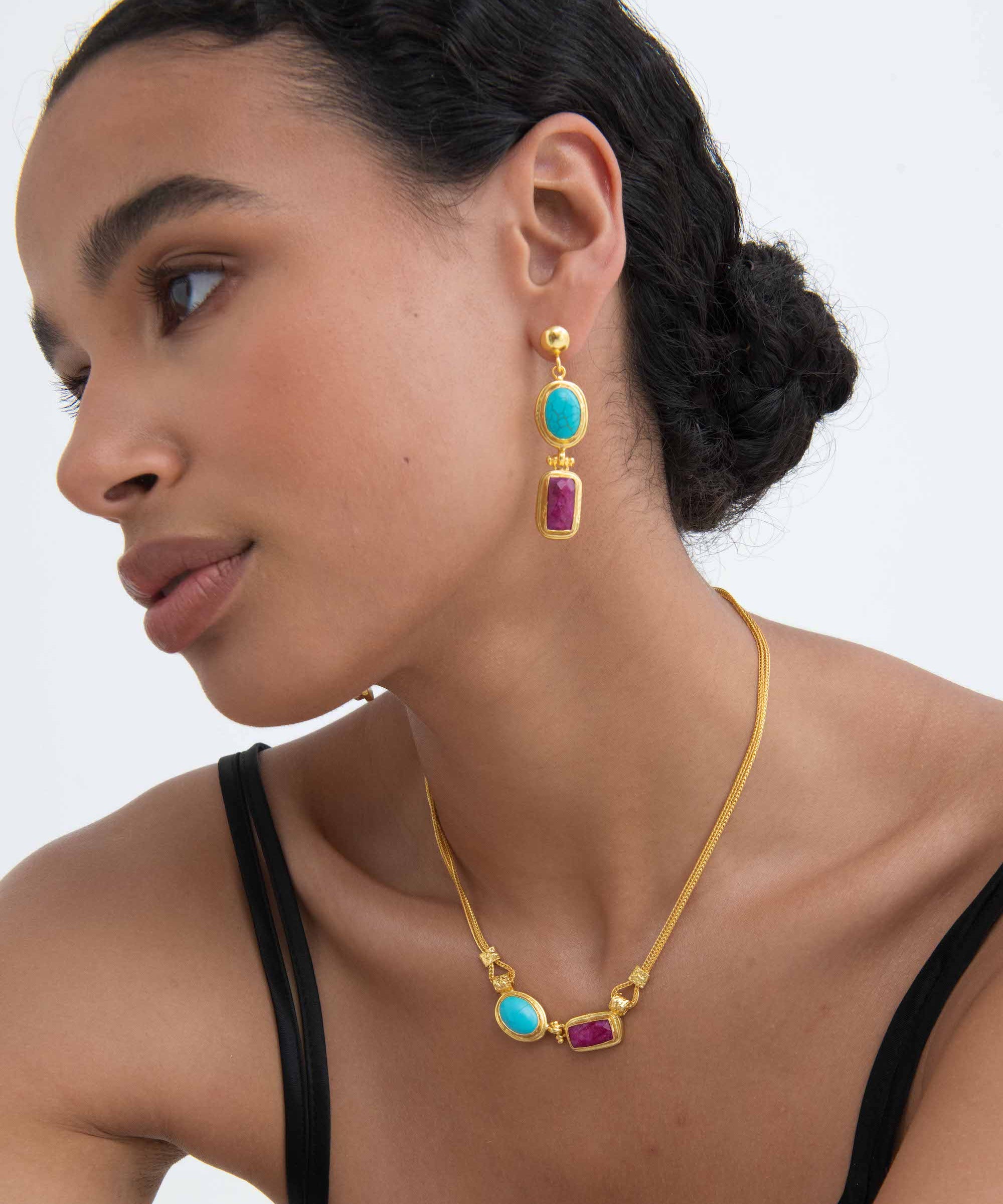 Turquoise and Ruby Chain Necklace | Sustainable Jewellery by Ottoman Hands