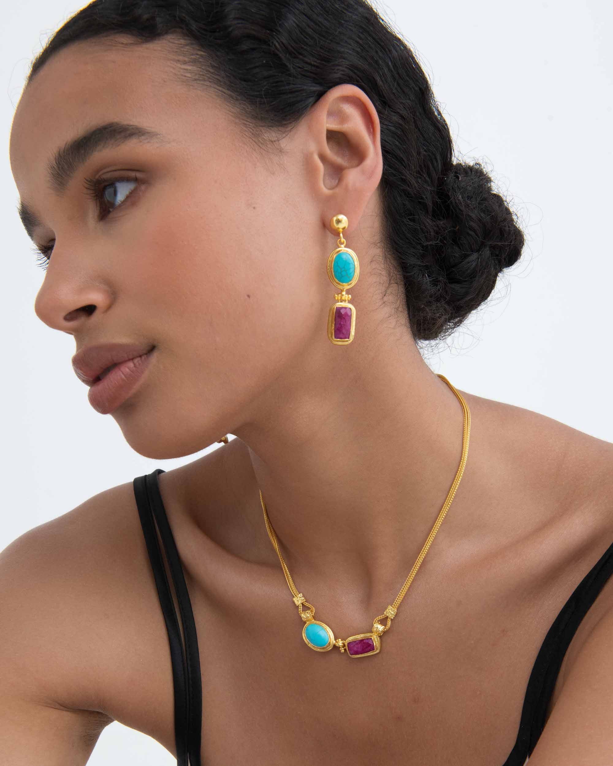 Turquoise and Ruby Chain Necklace | Sustainable Jewellery by Ottoman Hands