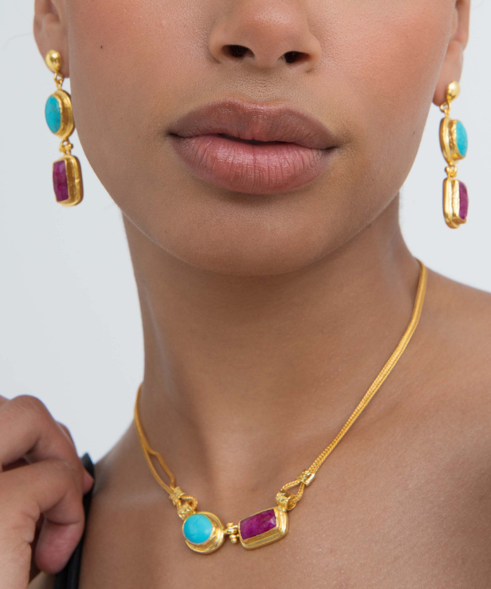 Turquoise and Ruby Chain Necklace | Sustainable Jewellery by Ottoman Hands