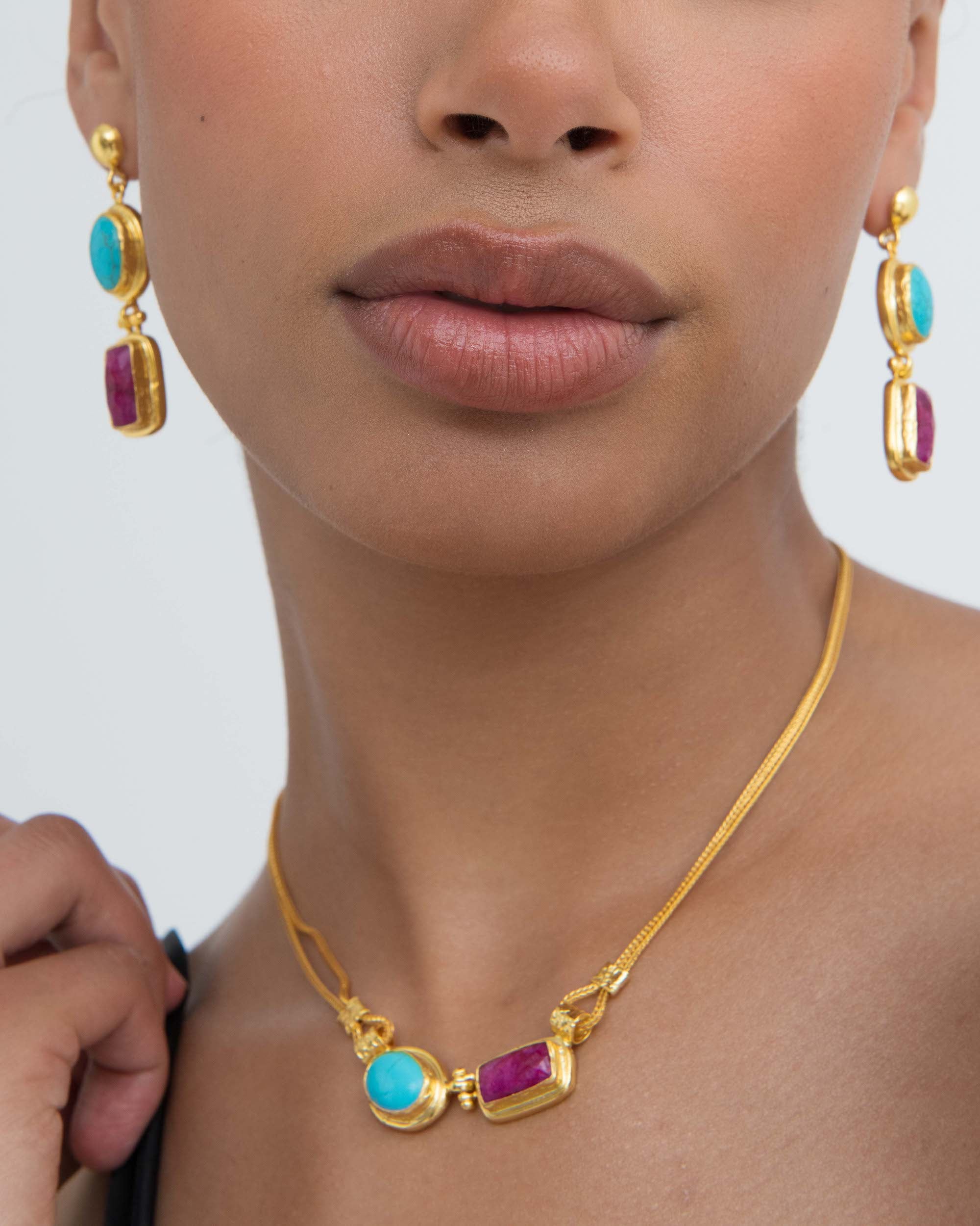 Turquoise and Ruby Chain Necklace | Sustainable Jewellery by Ottoman Hands