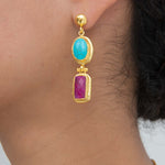 Turquoise and Ruby Drop Earrings | Sustainable Jewellery by Ottoman Hands