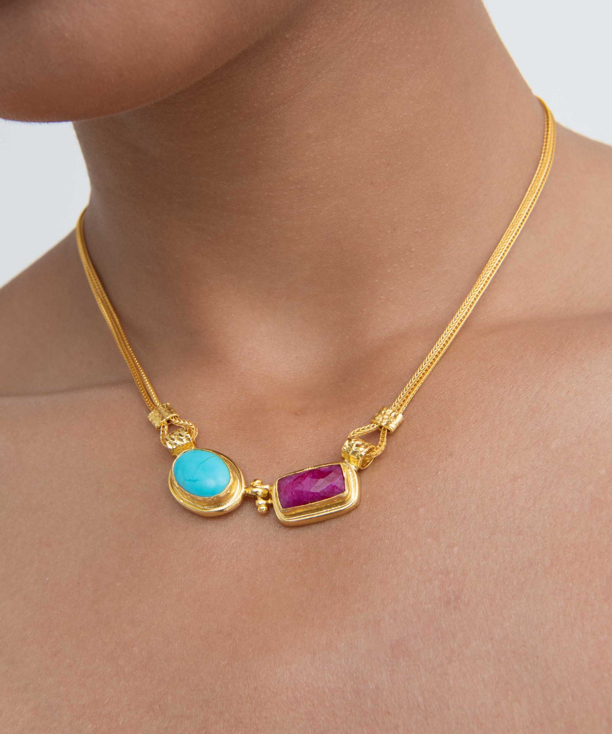 Turquoise and Ruby Chain Necklace | Sustainable Jewellery by Ottoman Hands