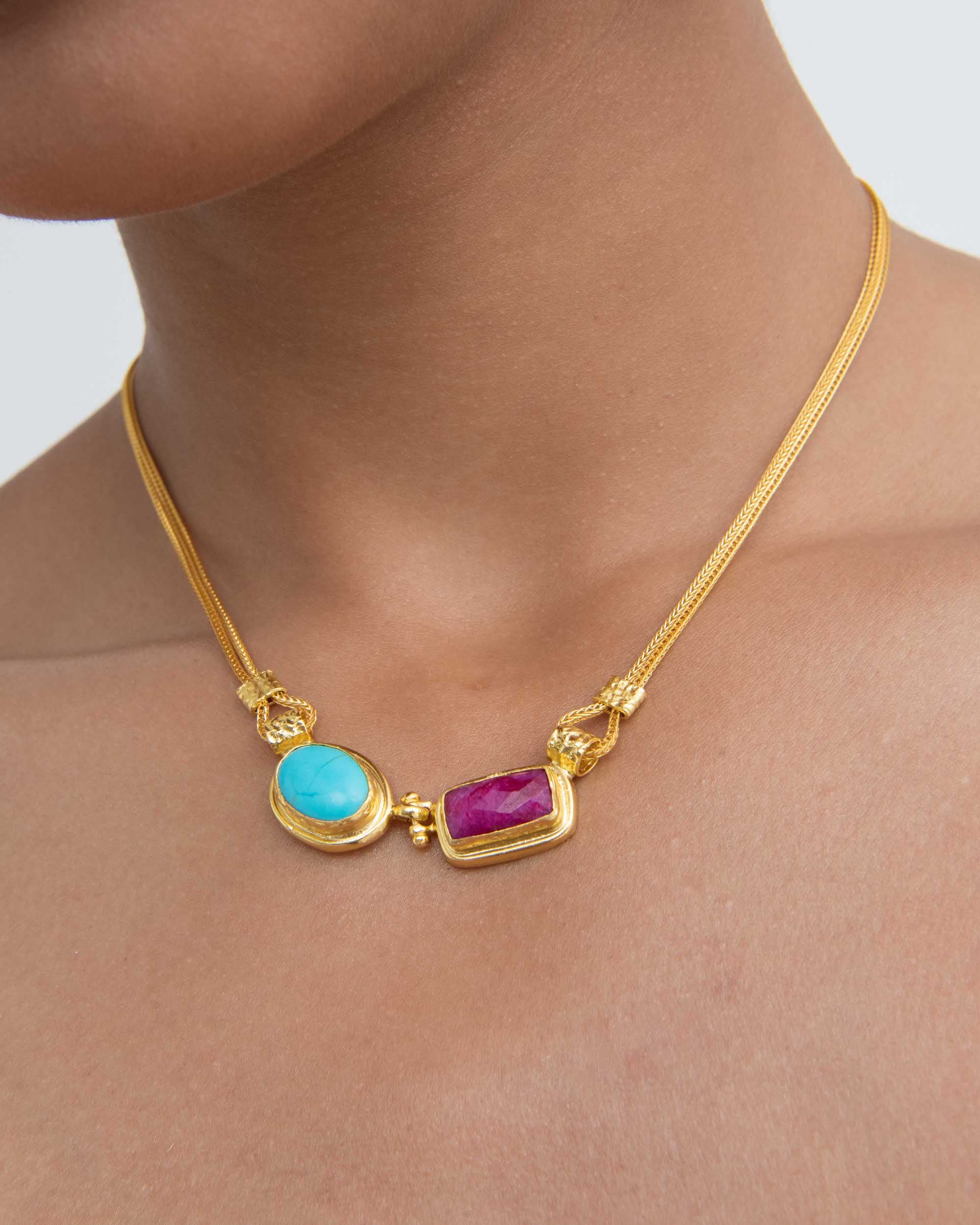 Turquoise and Ruby Chain Necklace | Sustainable Jewellery by Ottoman Hands