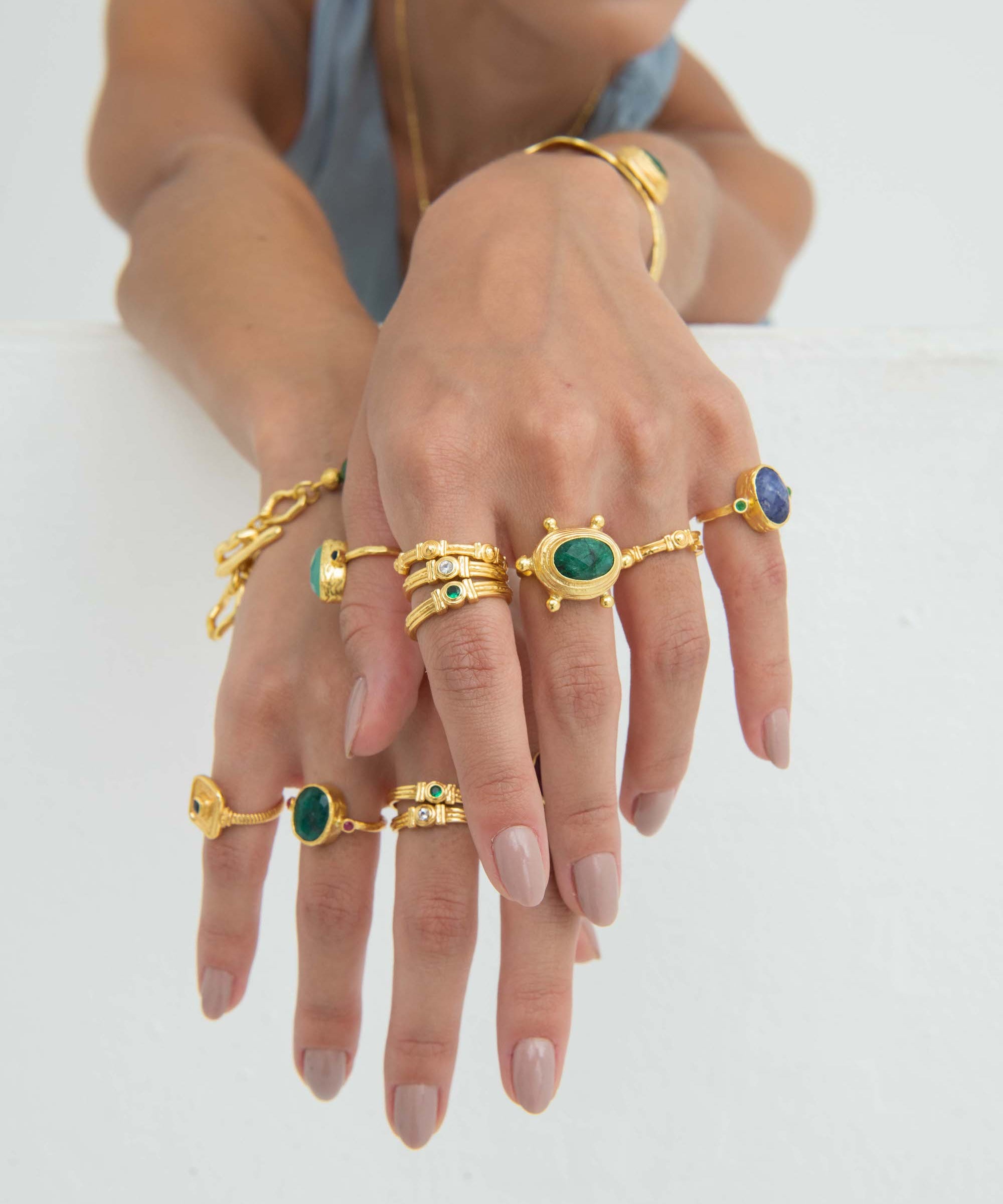 Emerald Green CZ  Tennis Link Ring | Sustainable Jewellery by Ottoman Hands