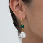 Dawn Emerald and Pearl Huggie Earrings | Sustainable Jewellery by Ottoman Hands