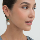 Dawn Emerald and Pearl Huggie Earrings
