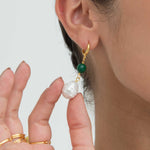 Dawn Emerald and Pearl Huggie Earrings | Sustainable Jewellery by Ottoman Hands