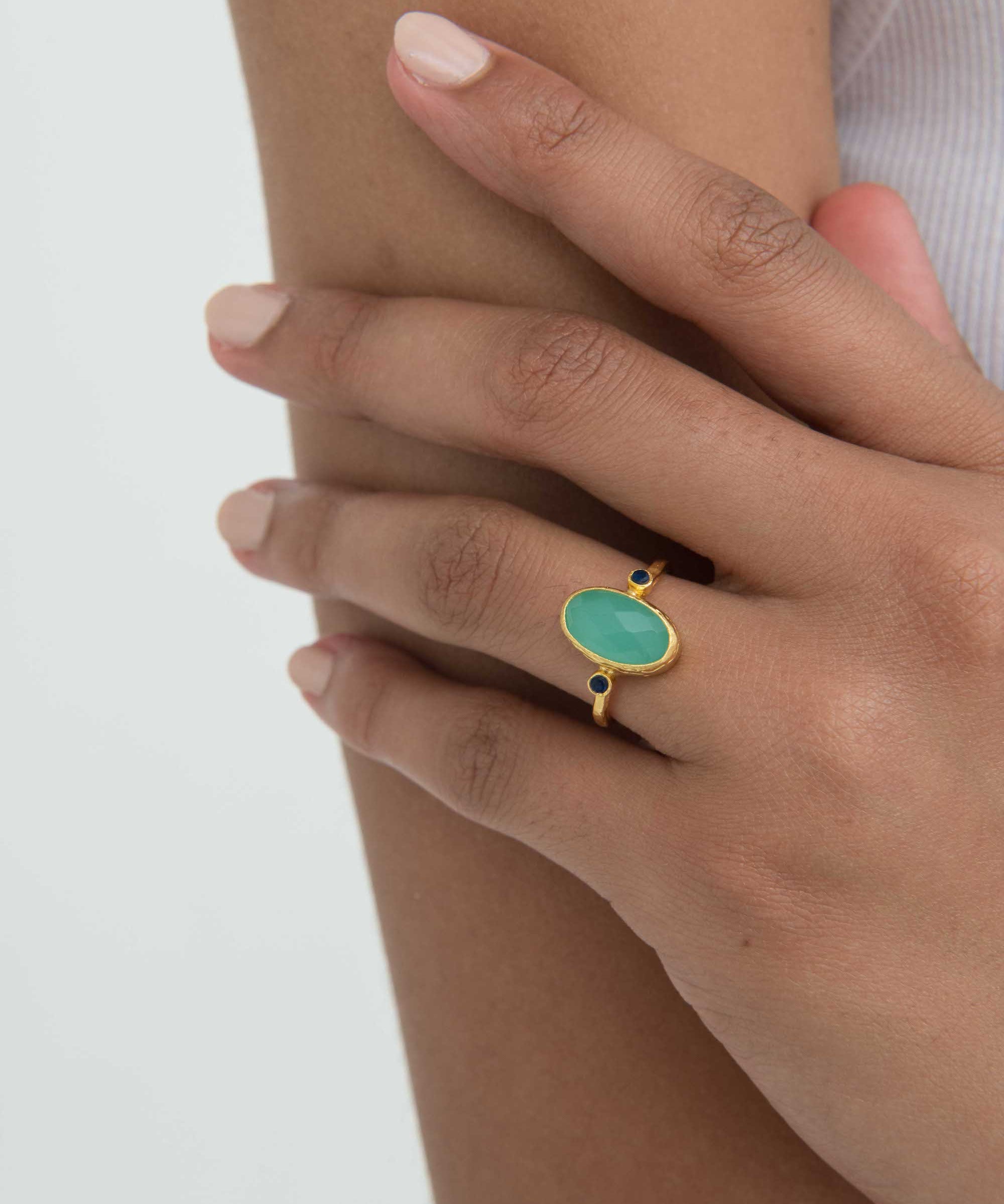 Lucia Aqua Chalcedony Cocktail Ring | Sustainable Jewellery by Ottoman Hands