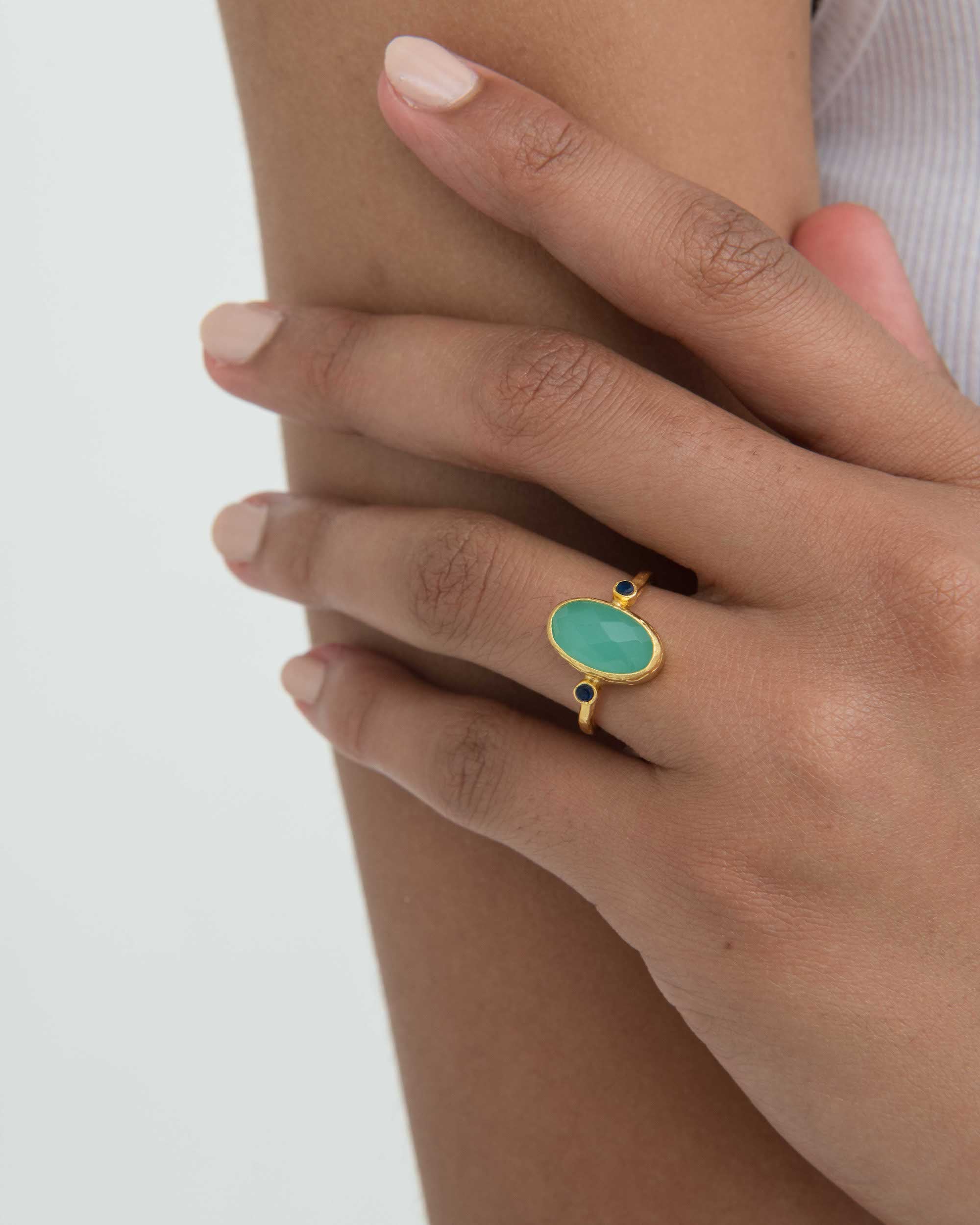 Lucia Aqua Chalcedony Cocktail Ring | Sustainable Jewellery by Ottoman Hands