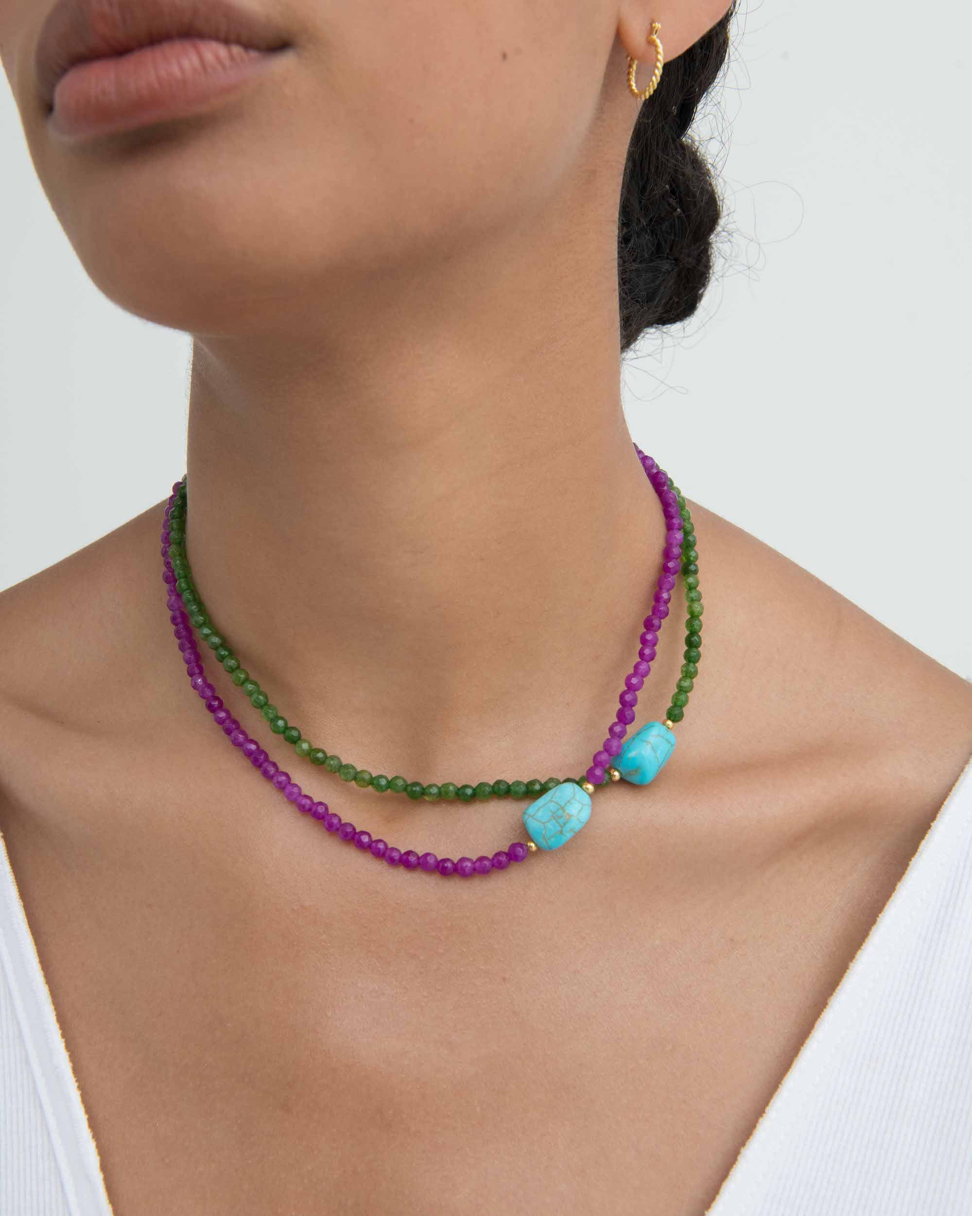 Felice Green Jade and Turquoise Beaded Necklace | Sustainable Jewellery by Ottoman Hands