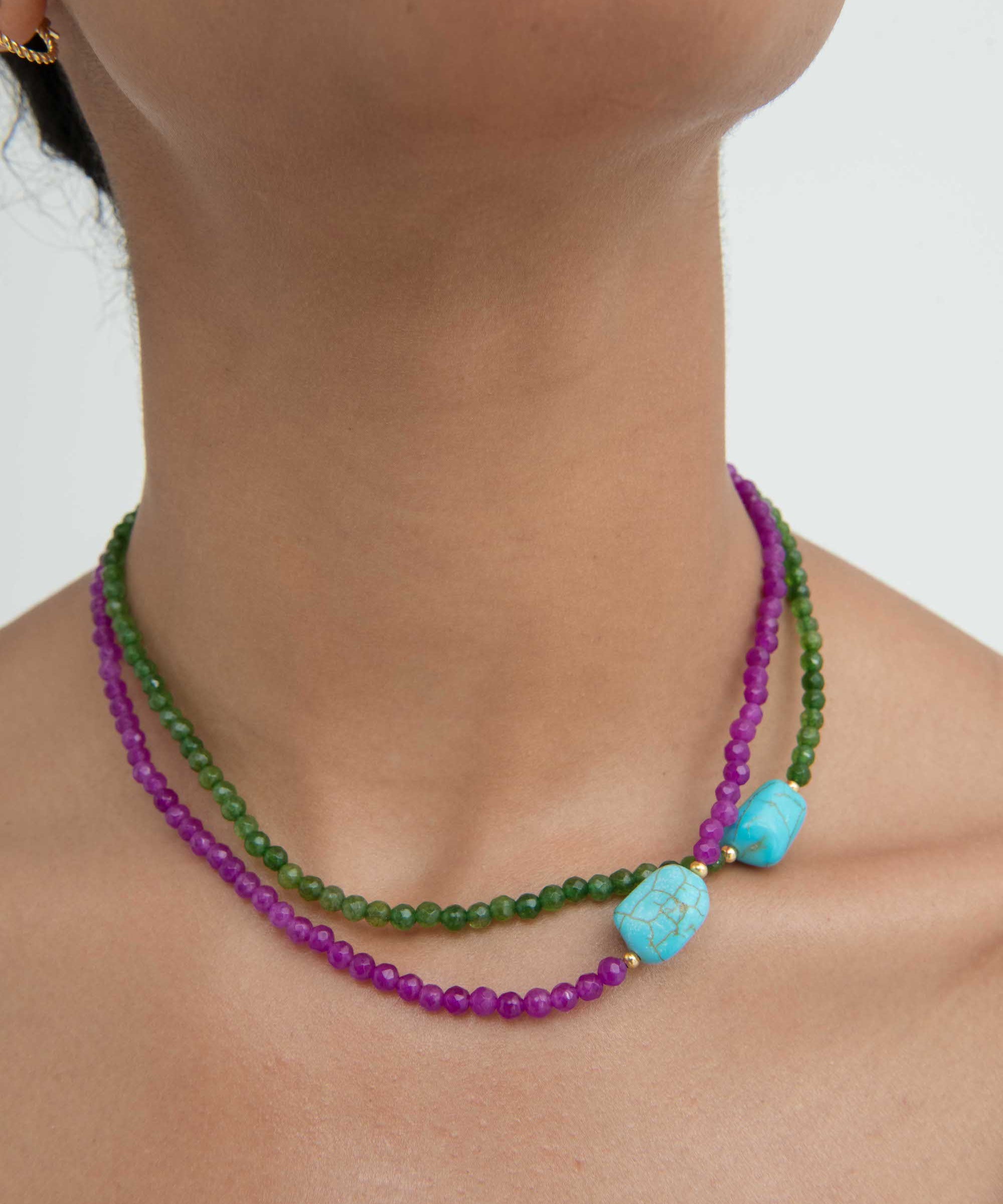 Felice Purple Jade and Turquoise Beaded Necklace | Sustainable Jewellery by Ottoman Hands