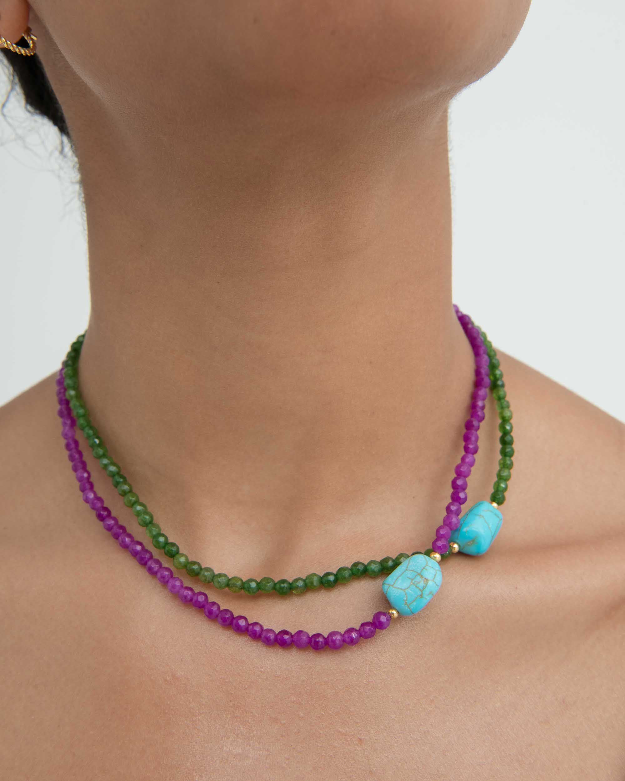 Felice Purple Jade and Turquoise Beaded Necklace | Sustainable Jewellery by Ottoman Hands