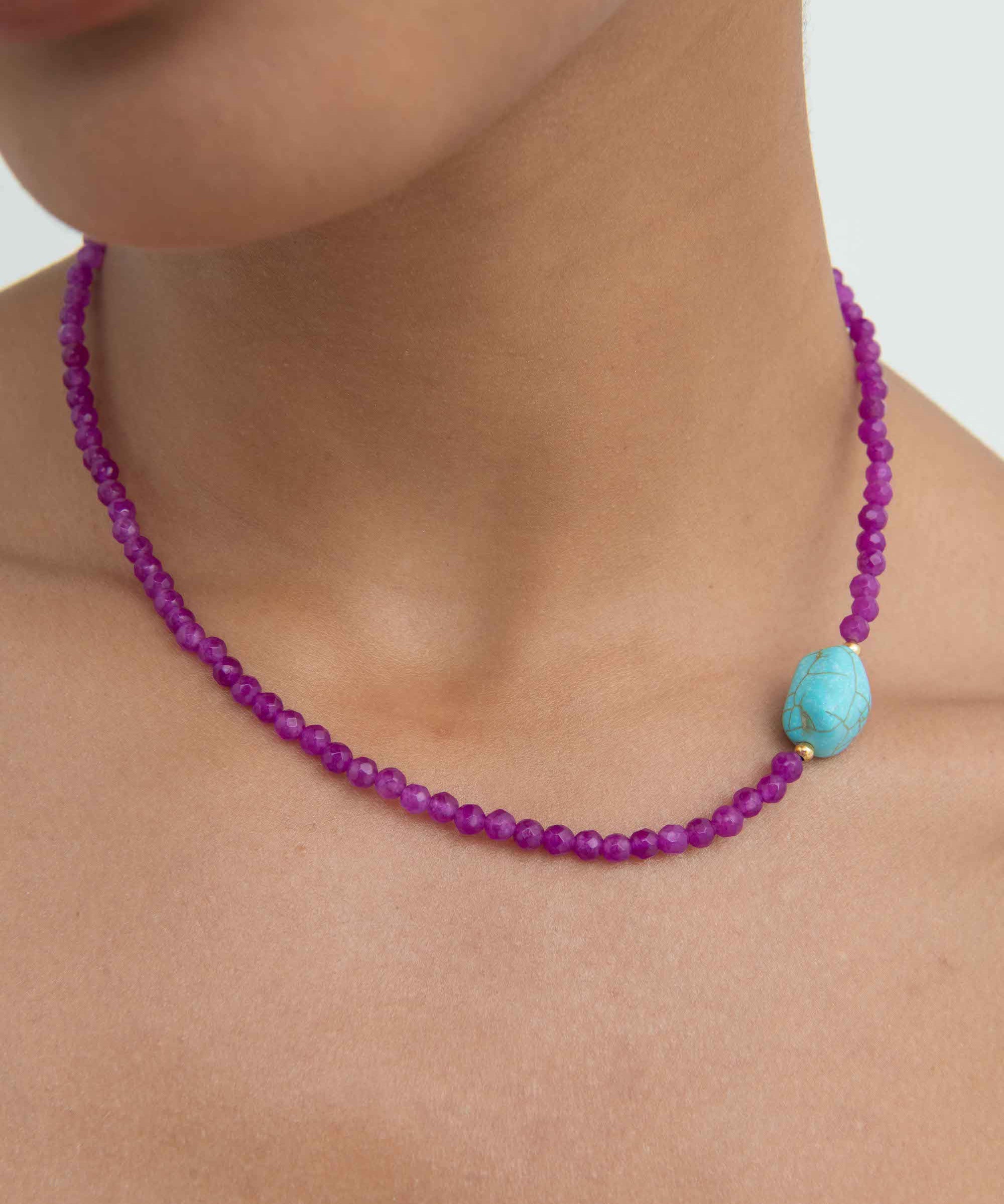 Felice Purple Jade and Turquoise Beaded Necklace | Sustainable Jewellery by Ottoman Hands