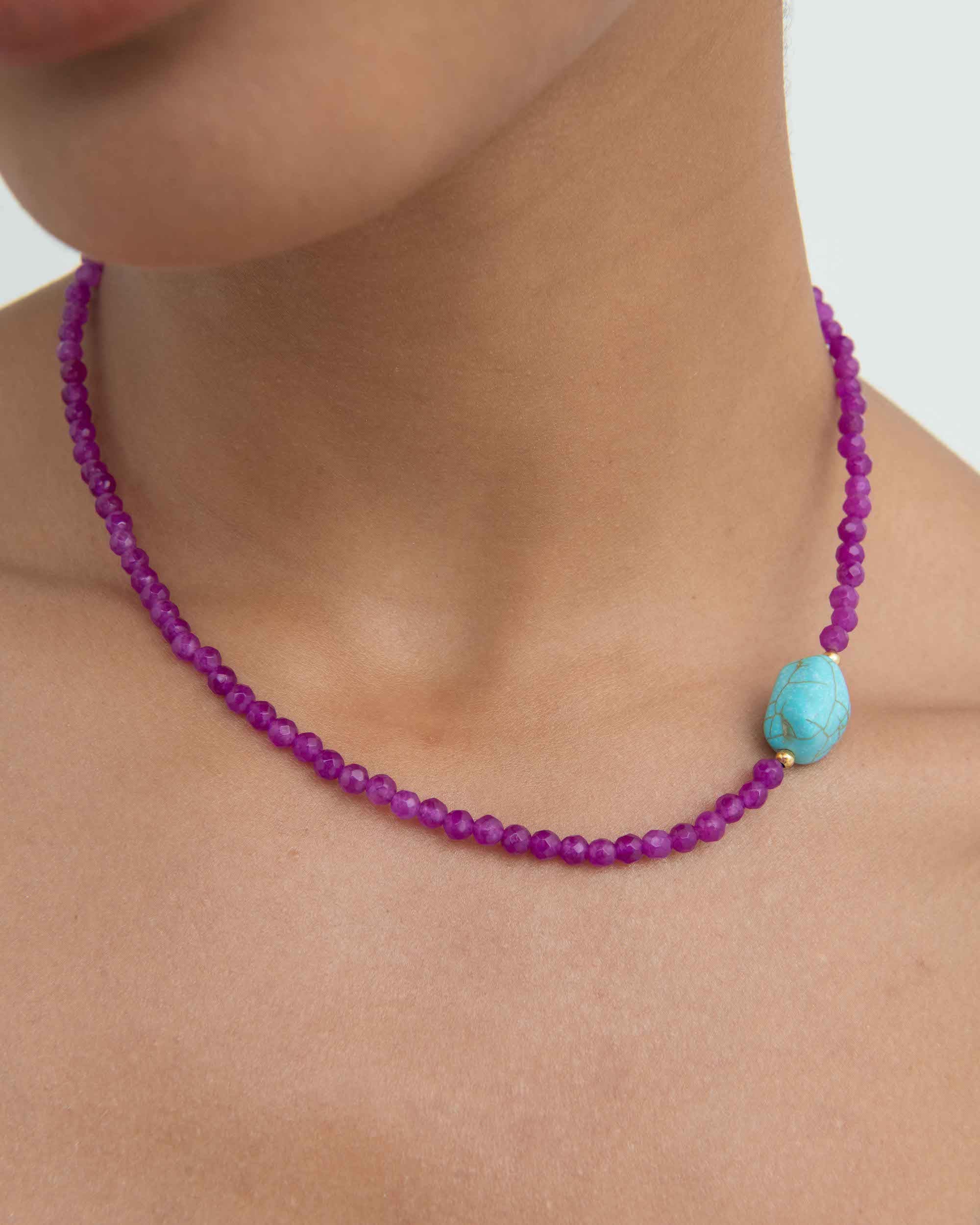 Felice Purple Jade and Turquoise Beaded Necklace | Sustainable Jewellery by Ottoman Hands