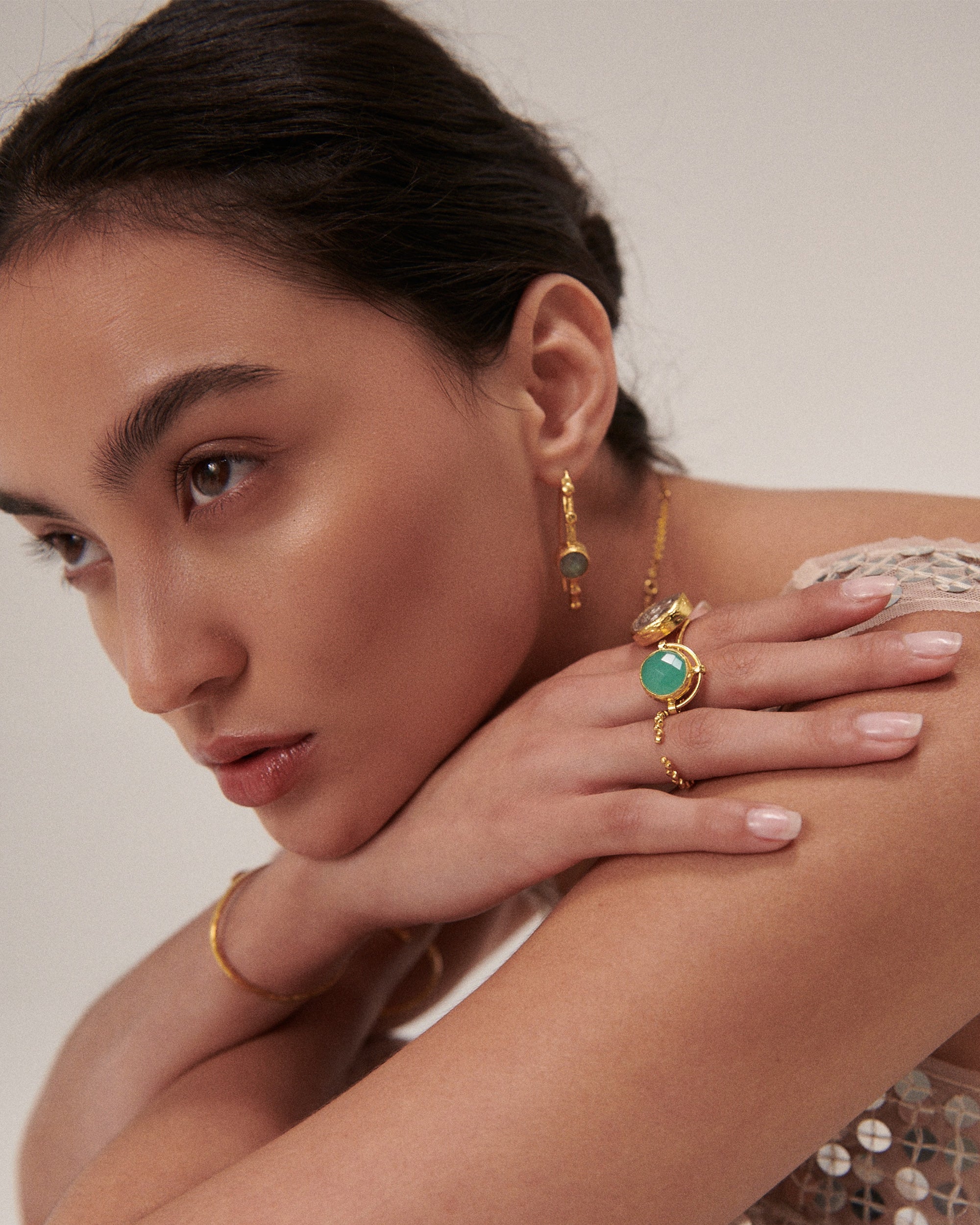 Filiz Labradorite Pull Through Hoop Earrings | Sustainable Jewellery by Ottoman Hands