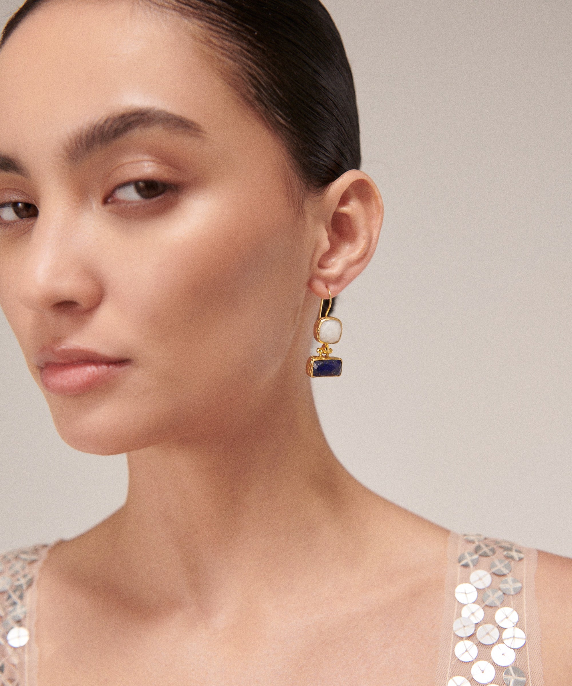 Nerissa Lapis and Moonstone Drop Earrings | Sustainable Jewellery by Ottoman Hands