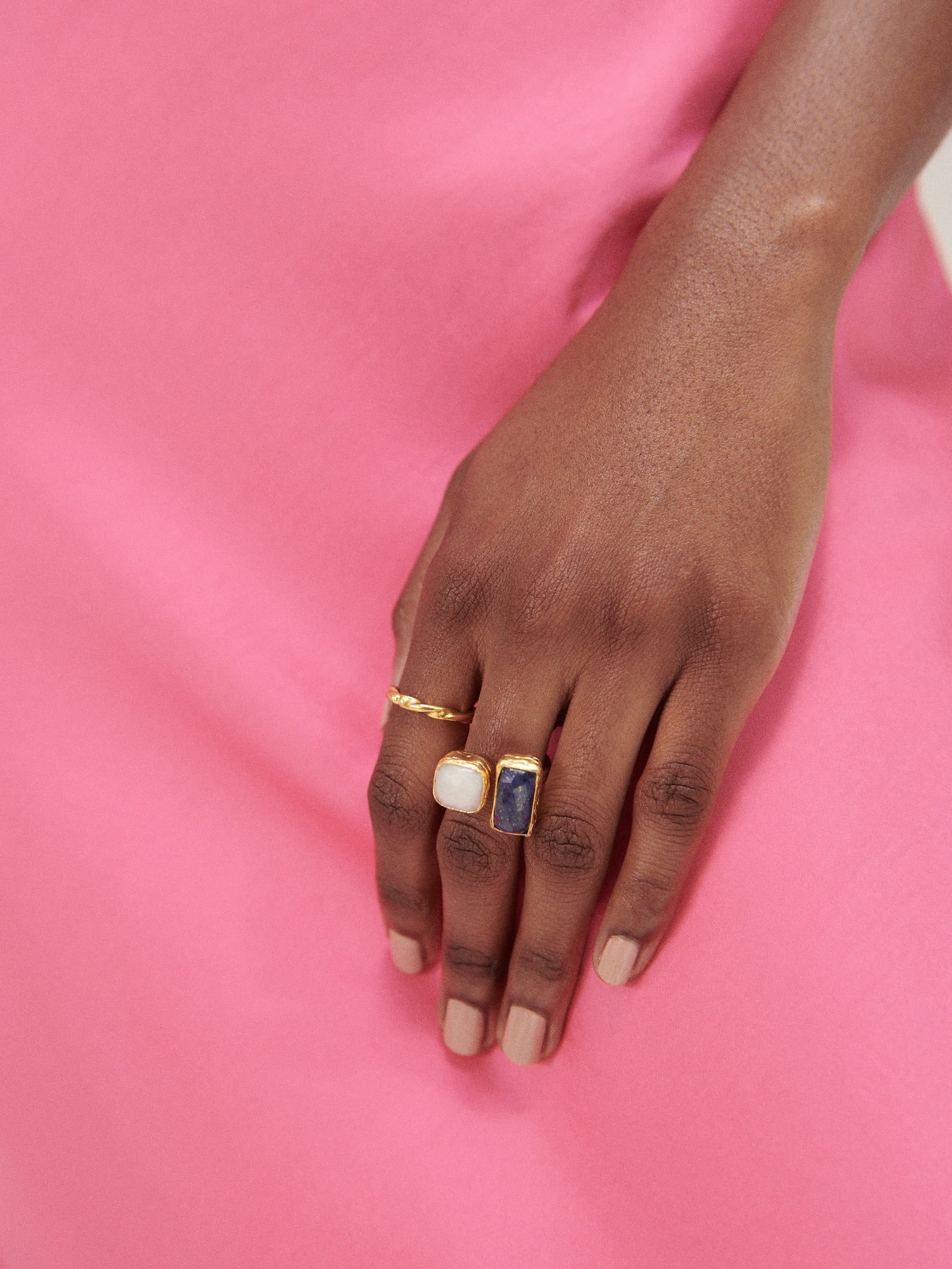 Nerissa Lapis and Moonstone Cocktail Ring | Sustainable Jewellery by Ottoman Hands