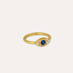 Diamond and Sapphire Evil Eye Solid Gold Stacking Ring | Sustainable Jewellery by Ottoman Hands
