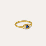 Diamond and Sapphire Evil Eye Solid Gold Stacking Ring | Sustainable Jewellery by Ottoman Hands