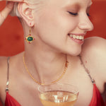 Raina Emerald and Pink Crystal Drop Earrings | Sustainable Jewellery by Ottoman Hands