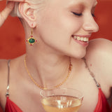 Raina Emerald and Pink Crystal Drop Earrings | Sustainable Jewellery by Ottoman Hands