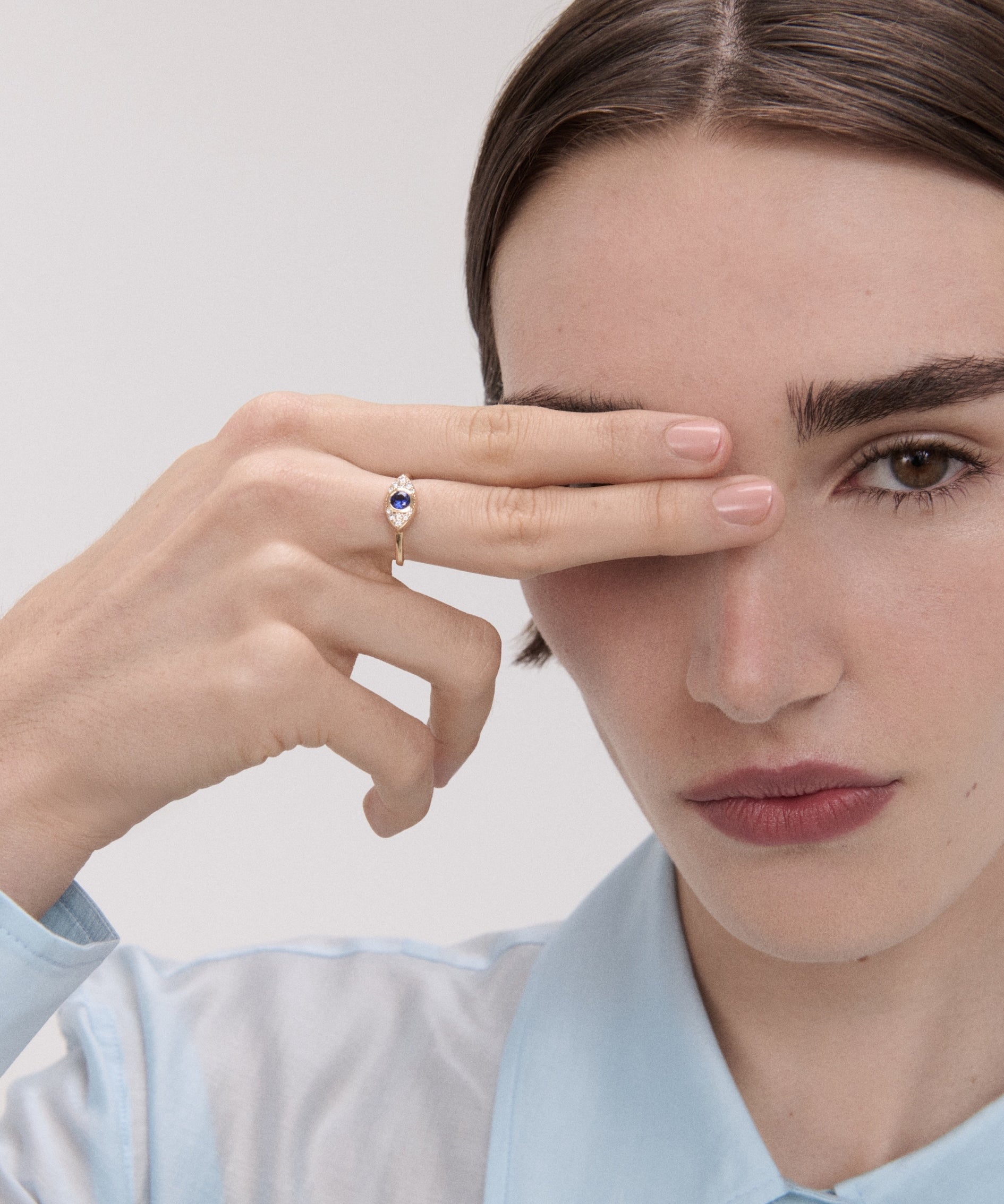 Diamond Evil Eye Solid Gold Stacking Ring | Ottoman Hands Jewellery