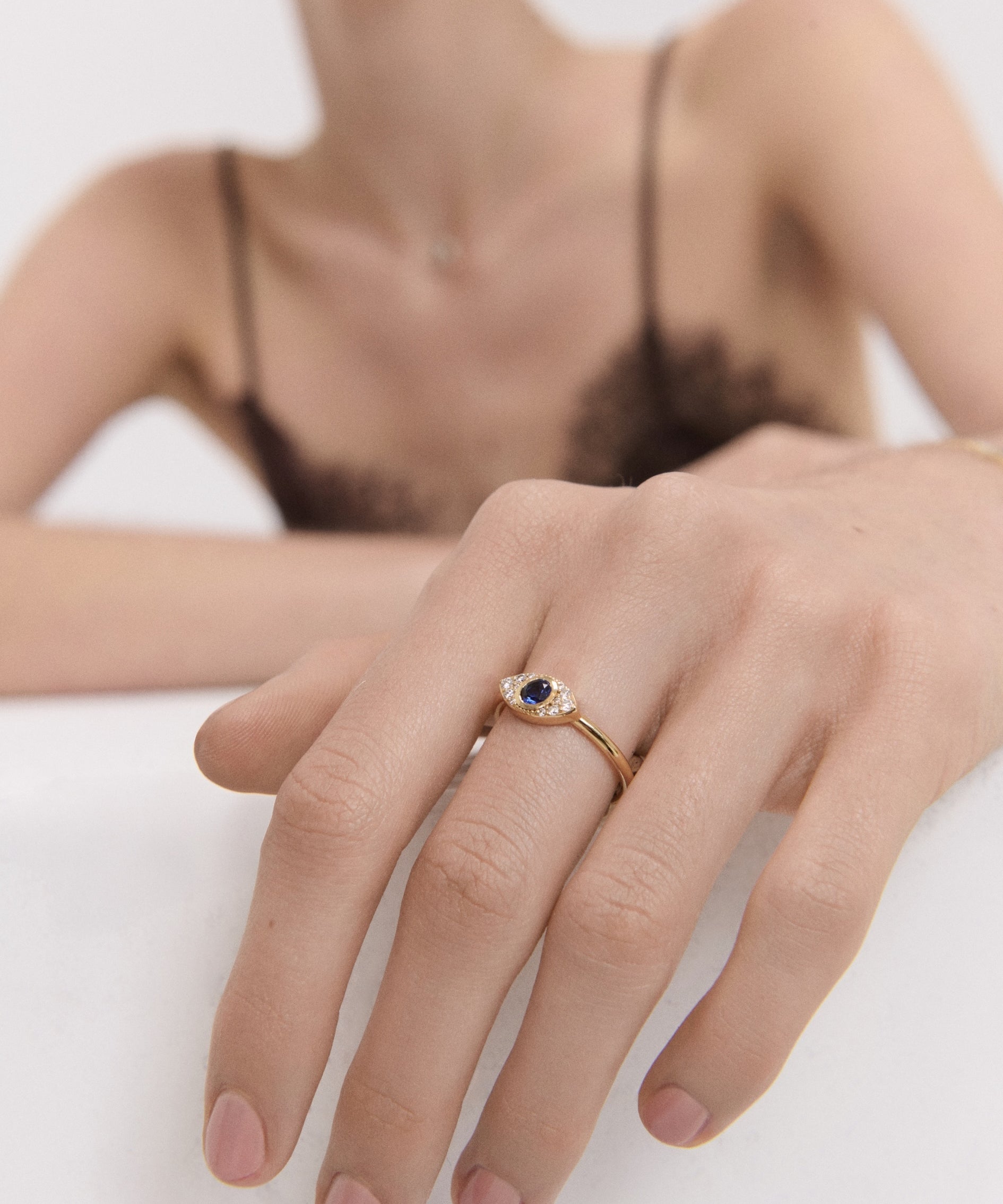 Diamond Evil Eye Solid Gold Stacking Ring | Ottoman Hands Jewellery