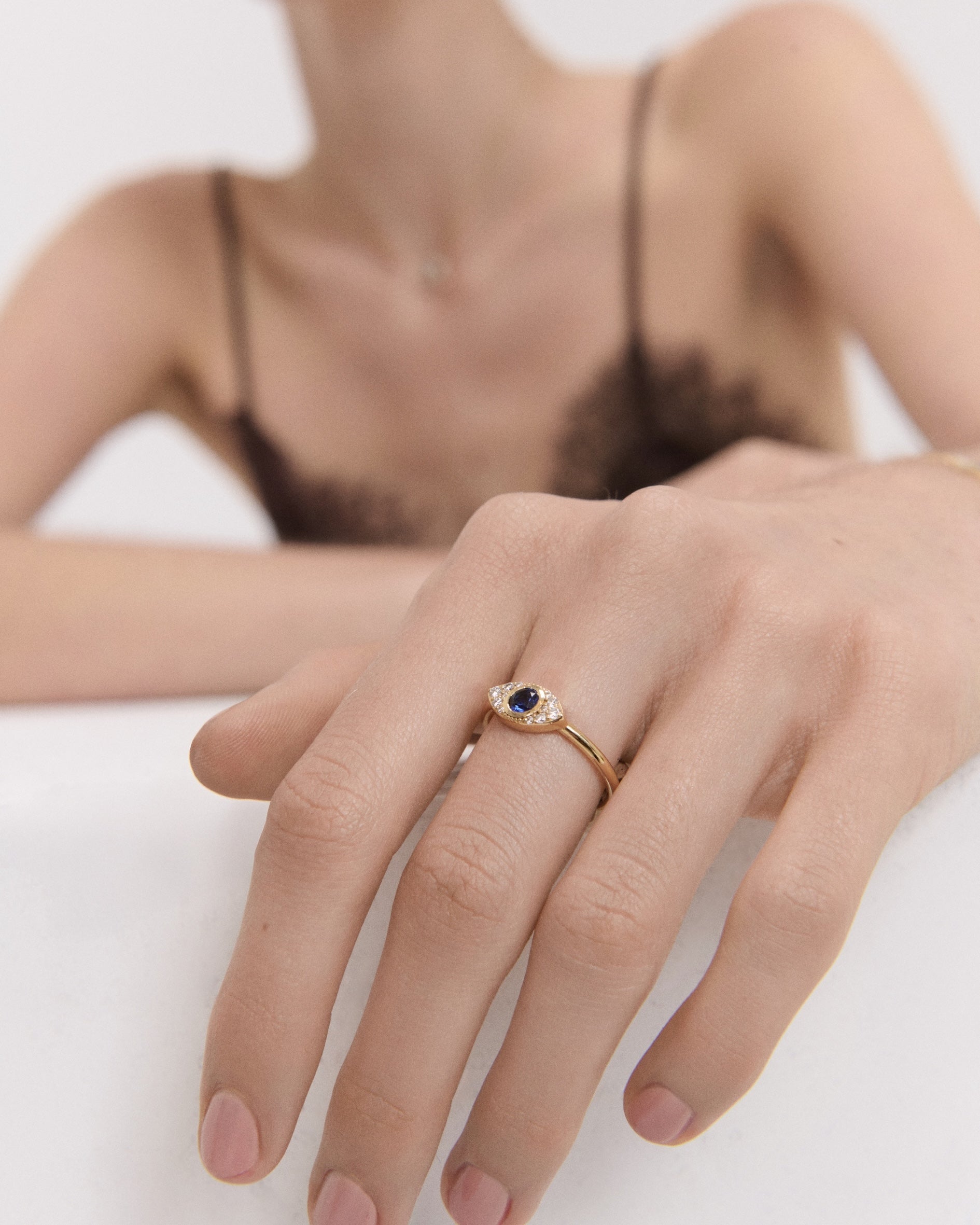 Diamond Evil Eye Solid Gold Stacking Ring | Ottoman Hands Jewellery