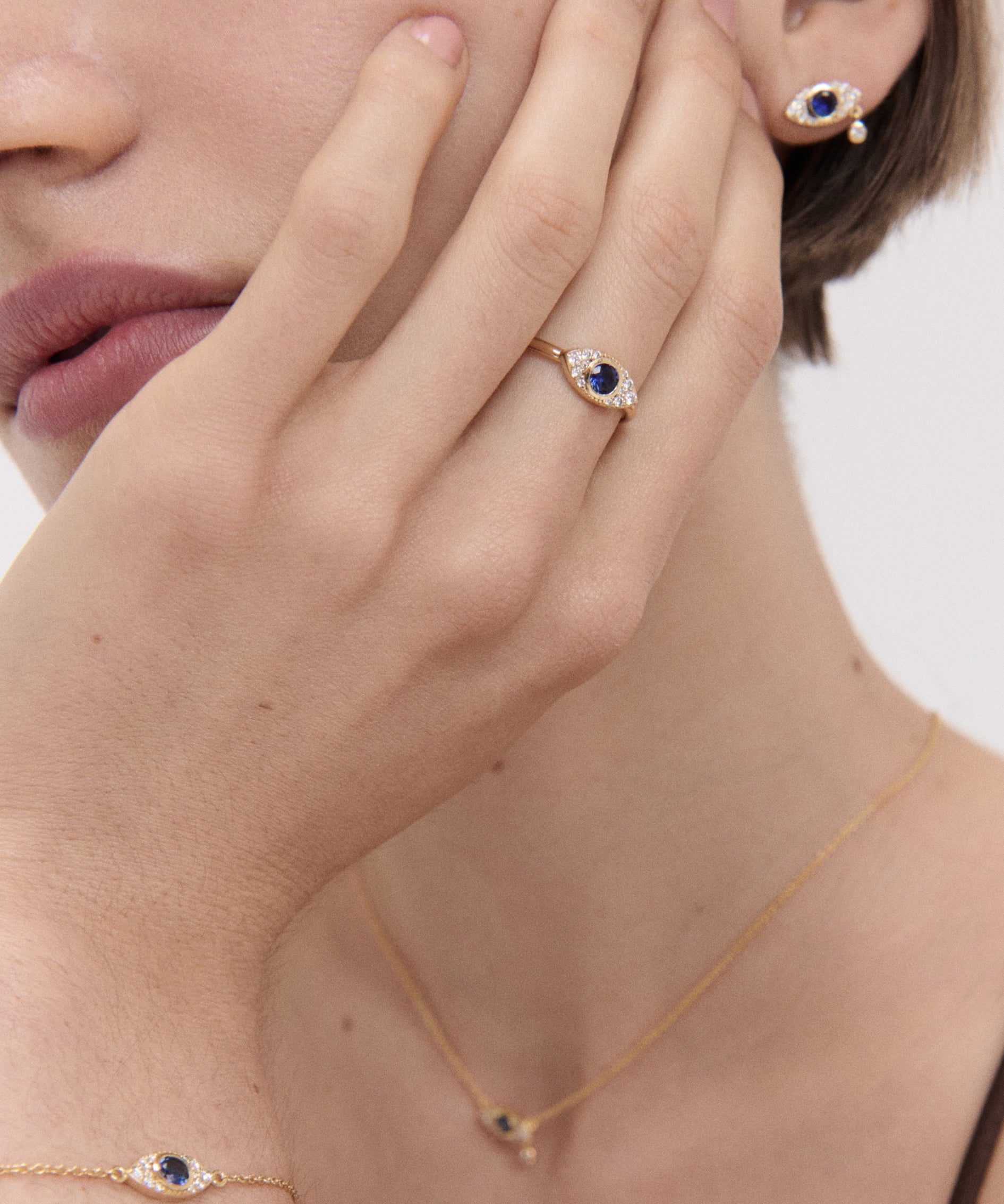 Diamond Evil Eye Solid Gold Stacking Ring | Ottoman Hands Jewellery