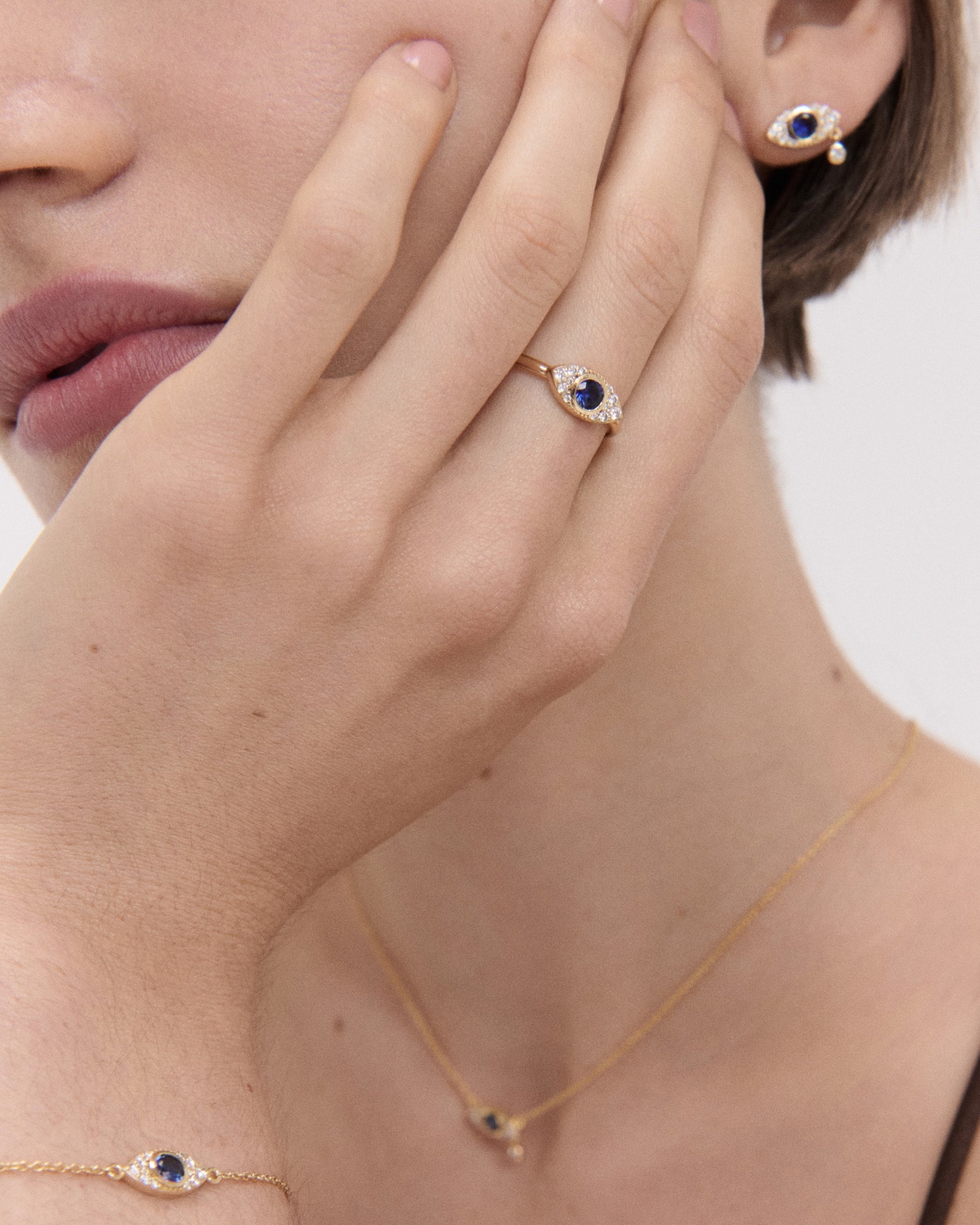 Diamond Evil Eye Solid Gold Stacking Ring | Ottoman Hands Jewellery